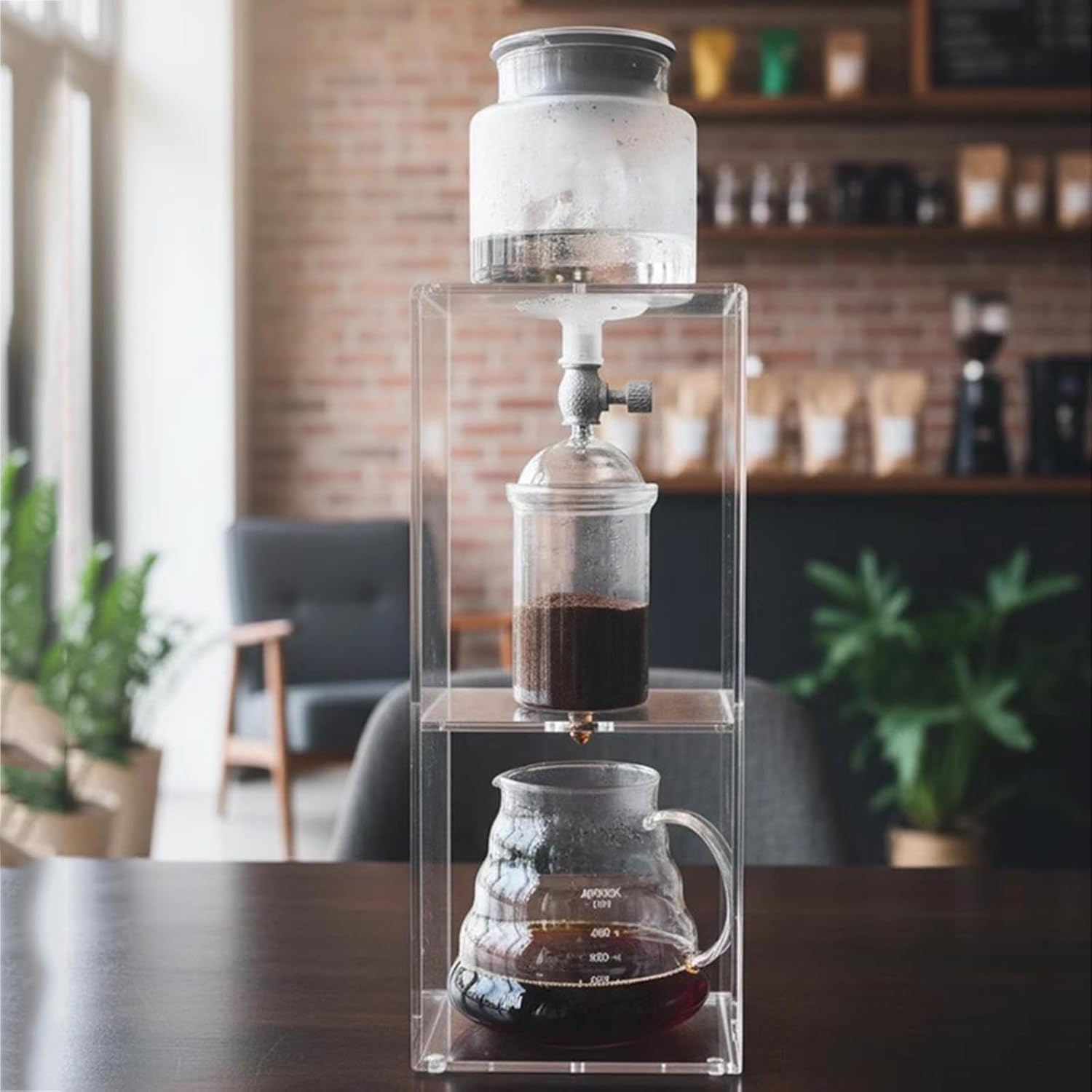 Cold Brew Coffee Tower, Ice Drip Coffee Maker, with Adjustable Drip Speed Valve, Acrylic Stand, 600ml Glass Pot, for Home, Coffee Shop, Makes 2-4 Cups