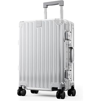 ALPHA CAMP Suitcase Size M L XL XXL Travel Suitcase Lightweight Hard Case Luggage Suitcase with Wheels TSA Lock & Aluminium Frame Hand Luggage Silver Grey silver