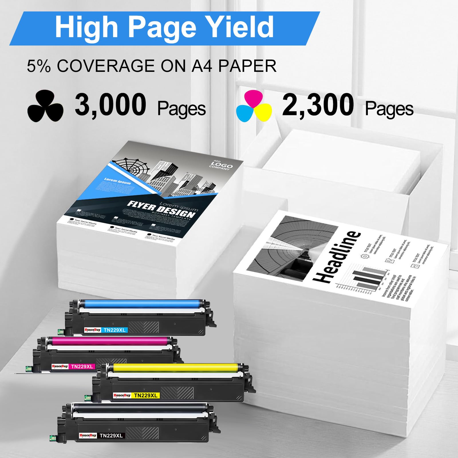 Lot de 4 cartouches de toner compatibles TN229XL TN-229XL TN229 XL pour imprimante MFC-L3720CDW MFC-L3780CDW HL-L3220CDW HL-L3280CDW HL-L3300CDW B/C/M/Y)