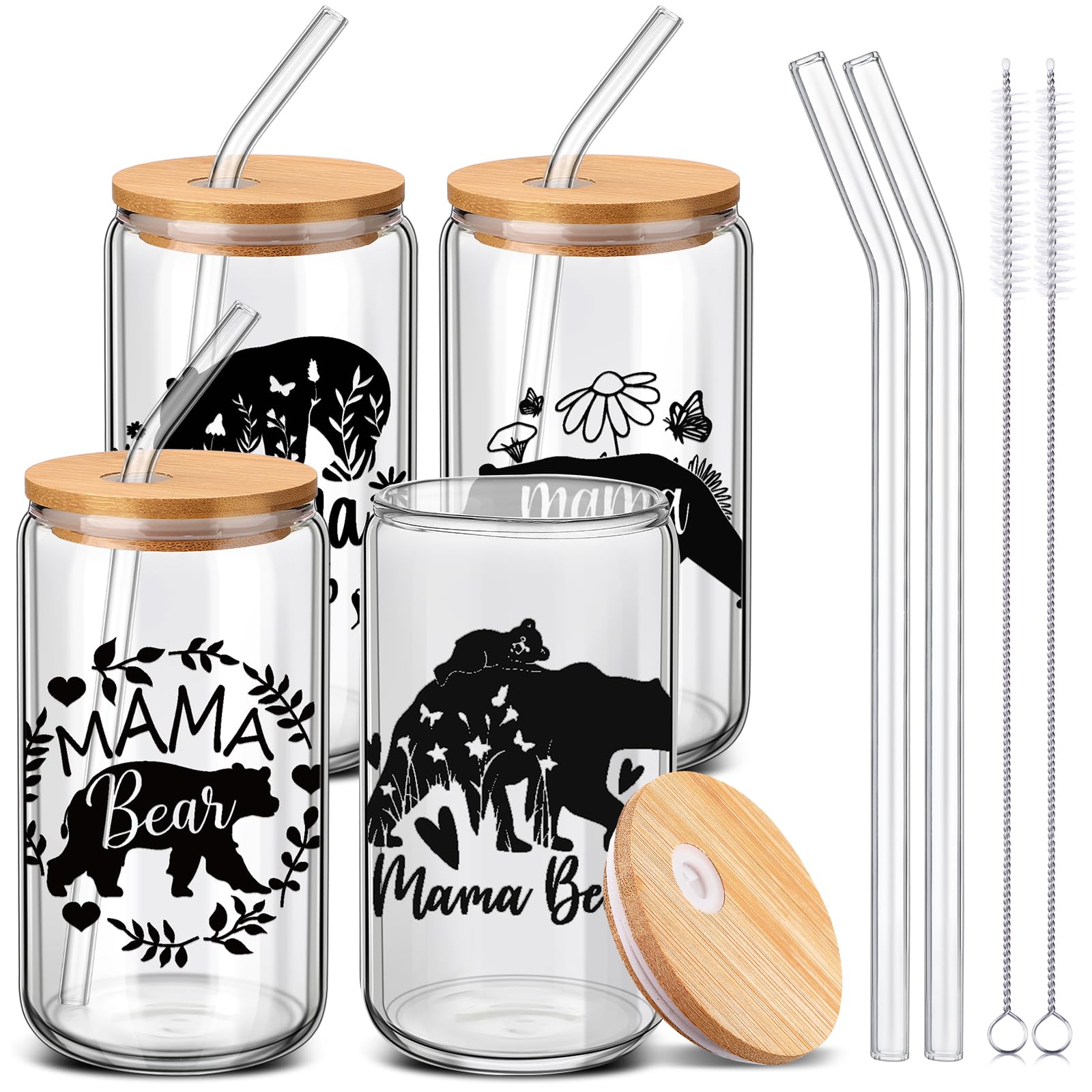 SiliFine 4-Pack Mama Bear Glass Cups