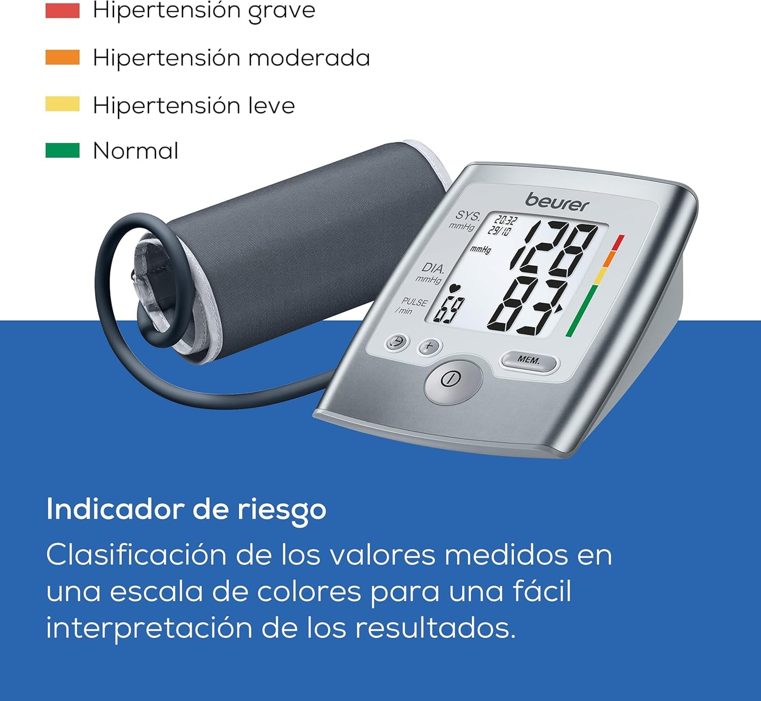 Beurer BM 35 Tensiómetro de brazo con indicador de riesgo y detección de arritmias, para circunferencias de brazo de 22-36 cm, mensaje en caso de errores de aplicación