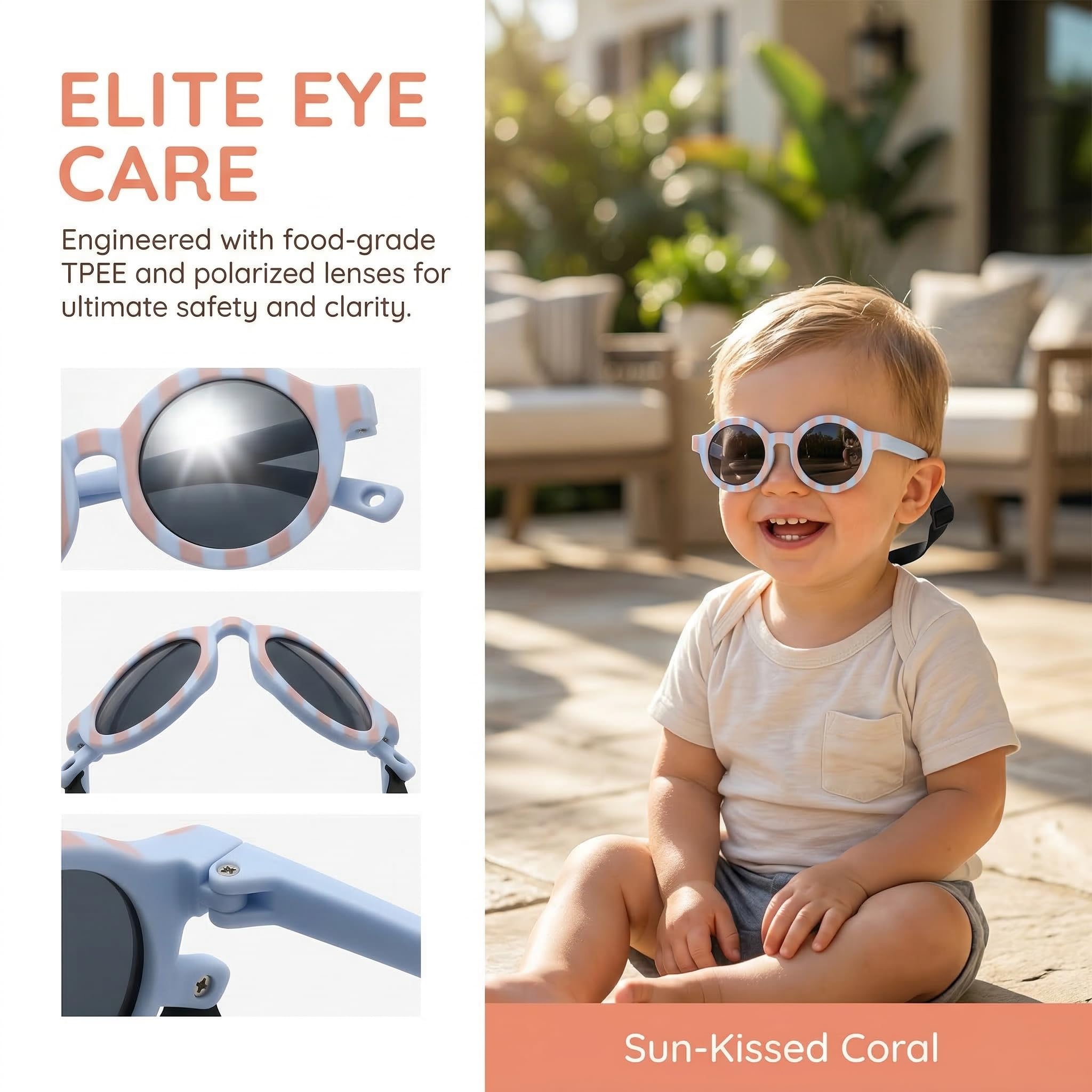 RUISOPE Gafas de Sol Bebe Polarizadas con Correa Ajustable - Protección UV400 Gafas Sol Bebe 0-36 Meses, Recién Nacido y Niños Pequeños, Irrompibles y Seguras — view 6