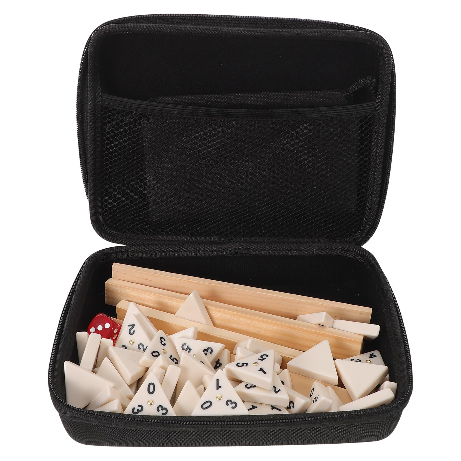 SUPVOX Domino Triangolare con Vassoio in Legno Gioco da Tavolo Strategico per Famiglie Numerici Custodia per Dadi per Feste e Viaggi