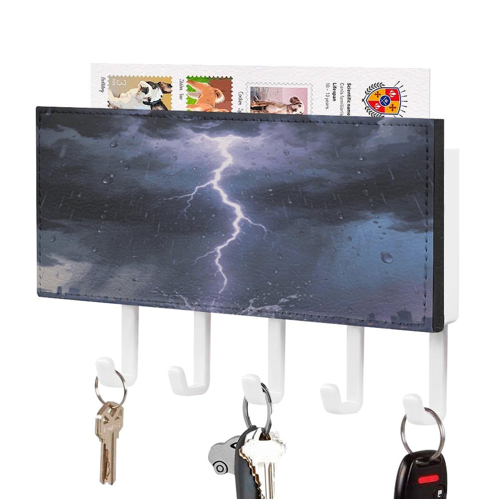 Vstadank White-Style Cloud Burst Key Holder Wall Mount Pu Key Rack Decorative Key And Mail Holder Wall Key Organizer With 5 Key Hooks Key Hanger For Entryway Kitchen Living Room Office Doorway Decor White