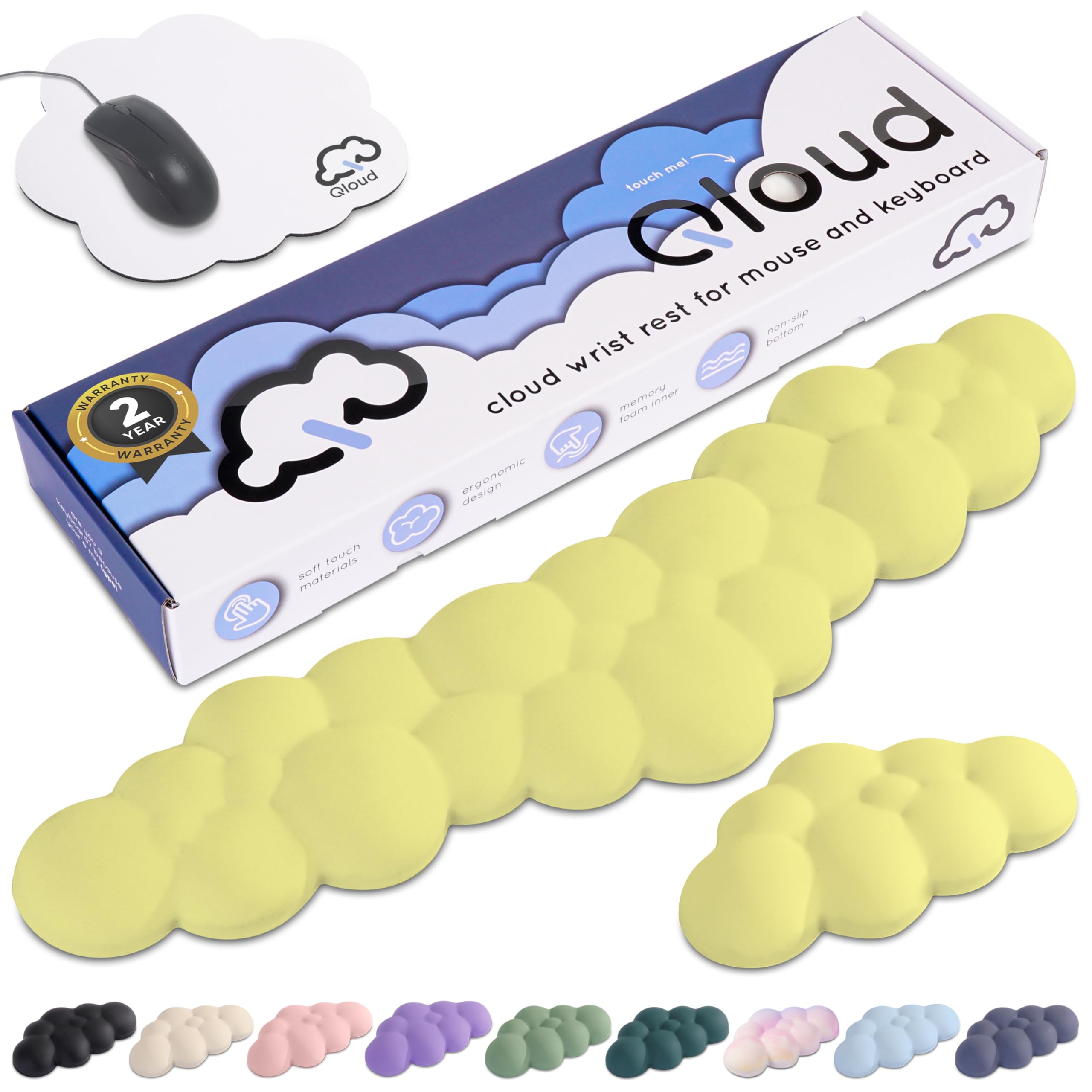 Create-ables Qloud Cloud Wrist Rest Keyboard Wrist Rest for Computer Keyboard Pad, Cloud Keyboard Wrist Rest, Wrist Pad for Keyboard, Memory Foam, Non Slip Base, Comes with Mouse Pad - Yellow — image 1