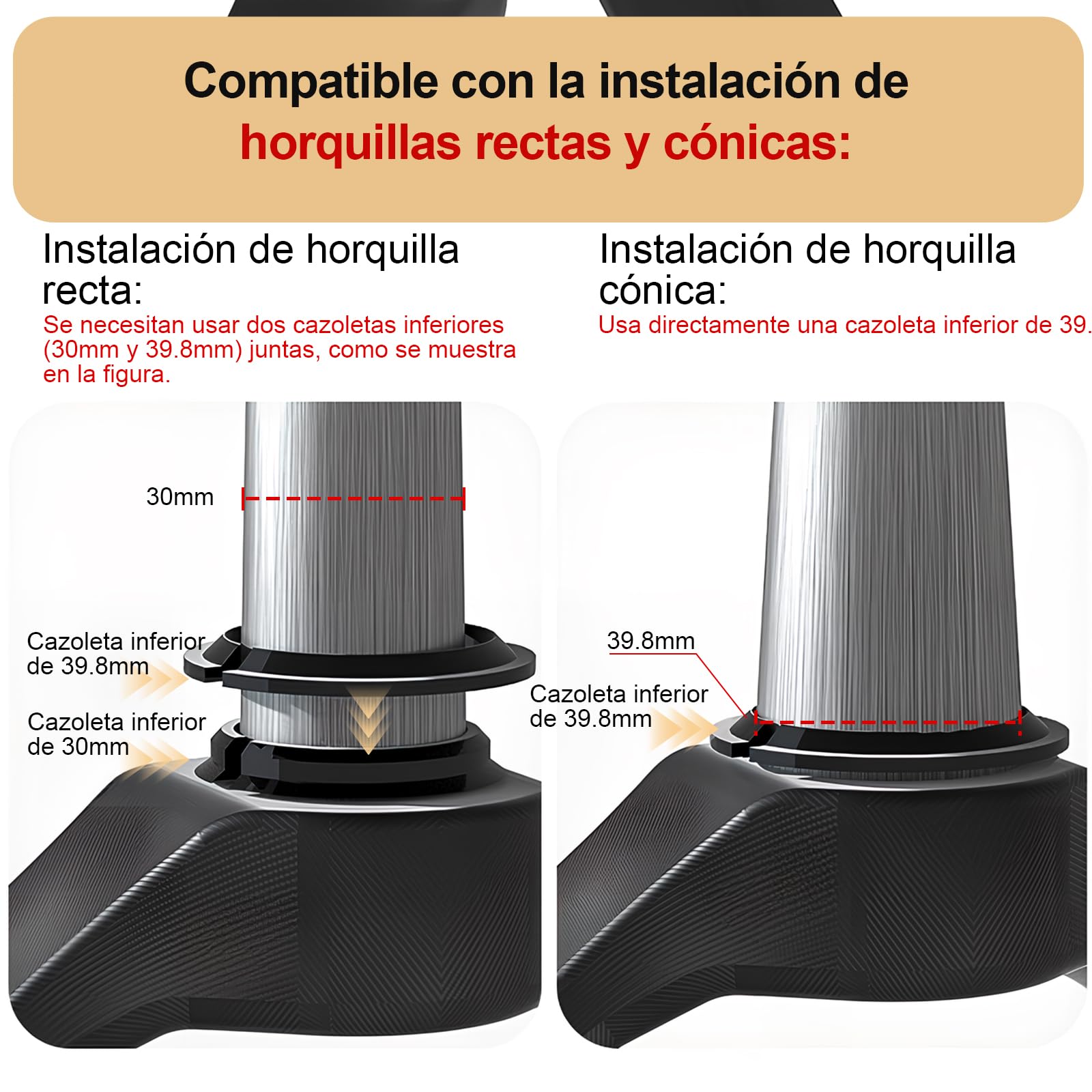 Sterzo bicicletta 1 1/8", set sterzo 34 mm/44 mm/41,8-52 mm/44-55 mm/44-56 mm, cuscinetto sterzo MTB/BMX, semiintegrato, con cuscinetti sigillati.