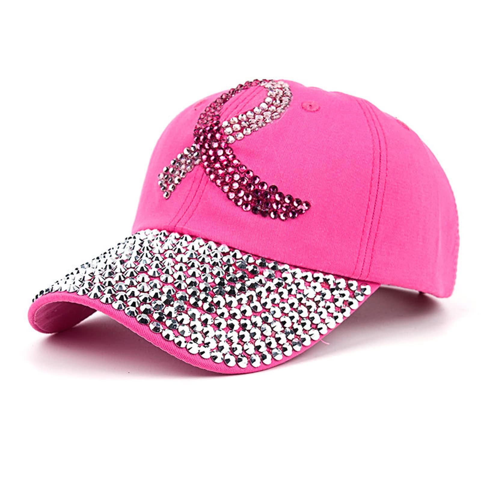 Hoolrzi Women's Rose Red Baseball Hat Pink Ribbon Baseball Hat Breast Cancer Awareness Hats For With Bling Breast Cancer Awareness Baseball Hat