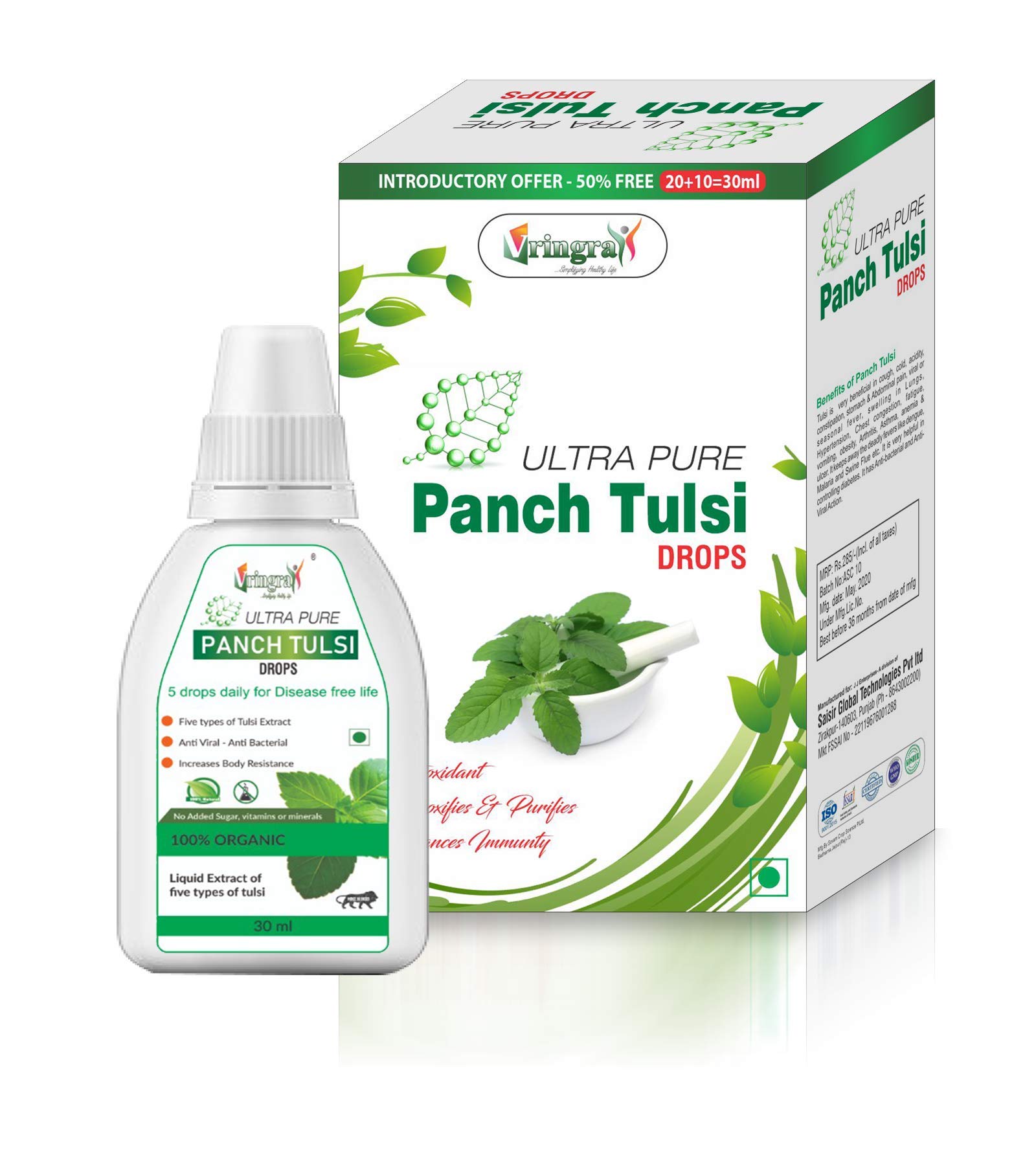 Vringra Ultra Pure Panch Tulsi Drops-Immunity Booster-Effective in Cough & Cold- 30ml