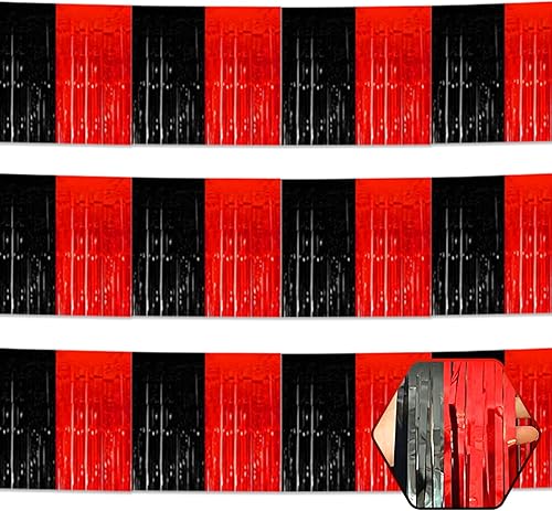 Paquete de 3 guirnaldas largas de flecos metálicos negros y rojos para colgar en la pared, despedida de soltera, día de San Valentín, flotadores de