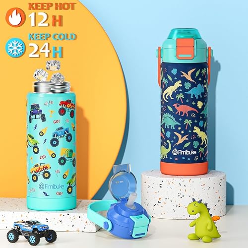 Miniatura 4 de Botella de agua aislada para niños con popote de apertura fácil y pico, tapa 2 en 1, 18oz a prueba de fugas, acero inoxidable al vacío 18/8, sin