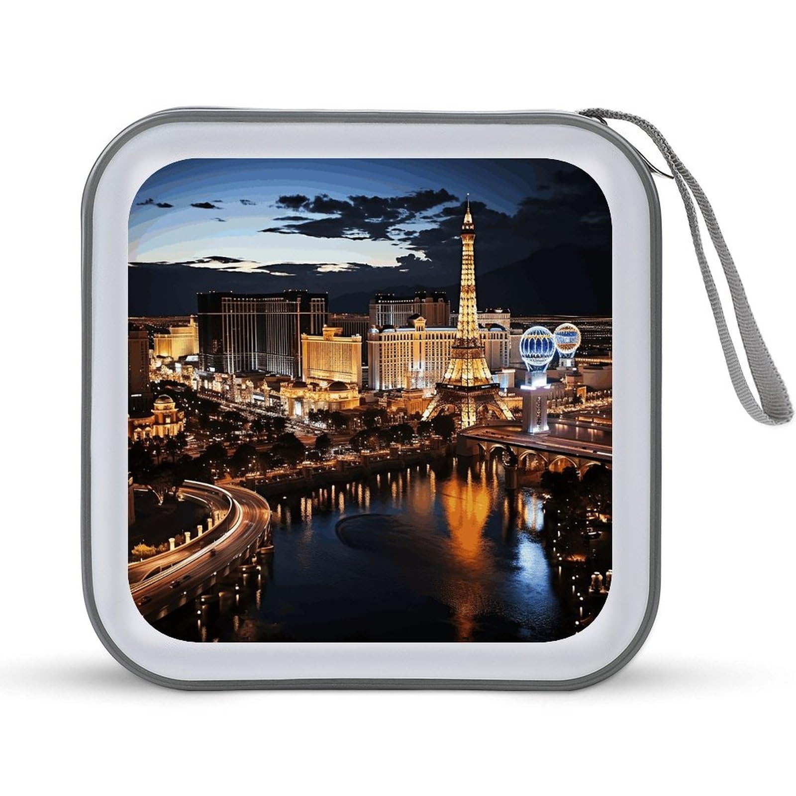 VstaDank Las Vegas Night View 40 Capacity CD Case with Zipper Disc Organizer Portable CD Organizer Hard Plastic Storage CD Wallet Organizer