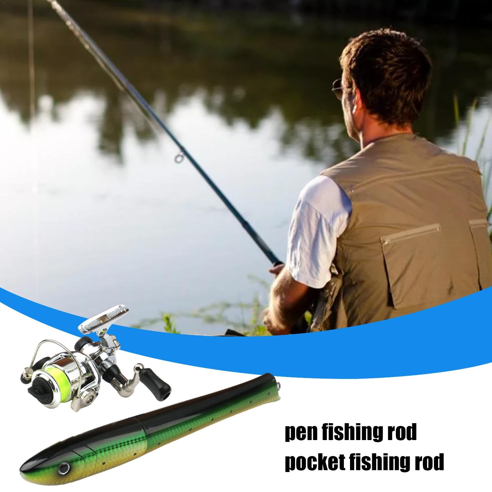 Pocket Fishing Rod, przenośny kieszonkowy słupek wędkarski z zestawem kołowrotków, kompaktowy zestaw kołowrotków wędkarskich do łowienia rzek, idealny na morze, jezioro i przygody wędkarskie w stawach