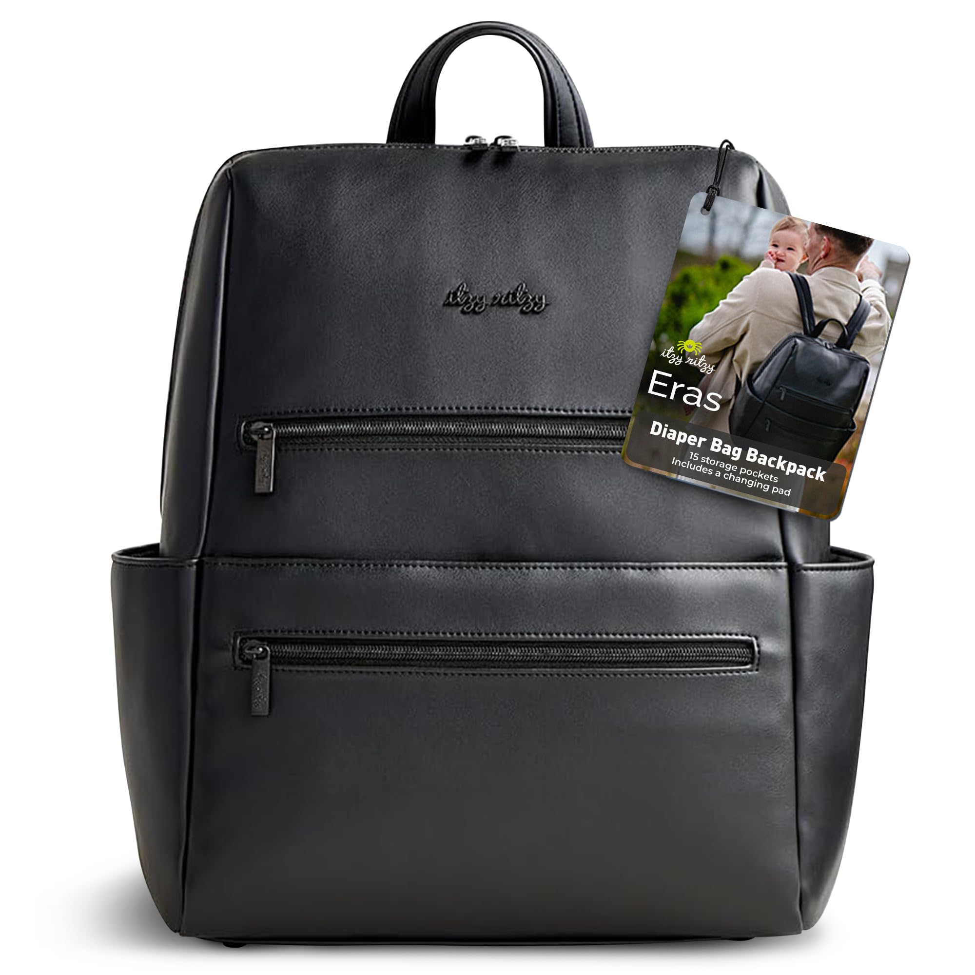 Eras Diaper Bag Backpack – Large Capacity Sleek Daddy Diaper Bag for Men Featuring Neutral Design, 15 Pockets, Changing Pad, Stroller Straps, and Comfortable Backpack Straps, Black
