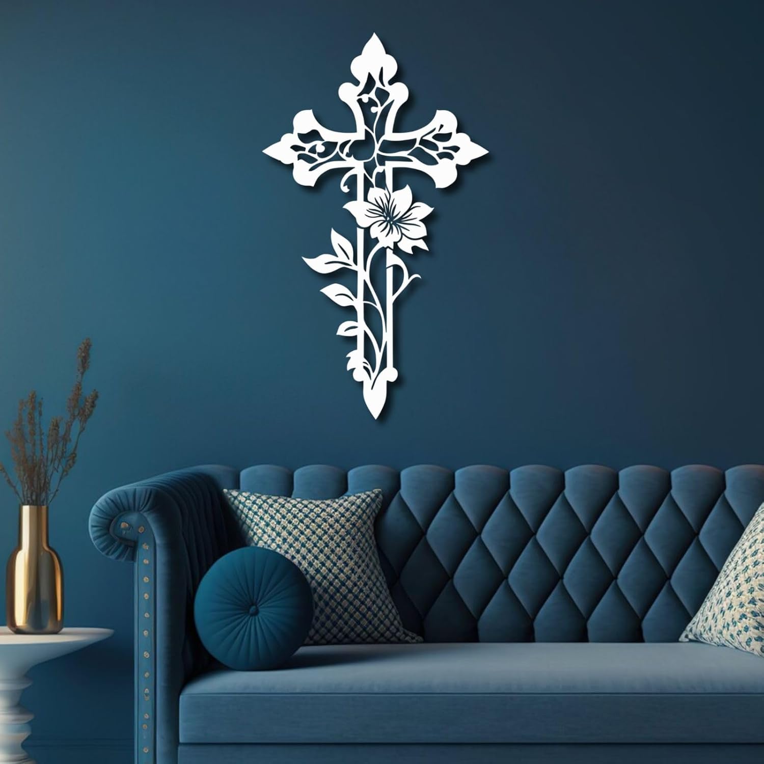 Cross Metal Wall Art, Iron Cross Decor, Metal Religious Wall Art for Living Room, Bedroom, Garden (Black, 30"×18"/76×45cm)