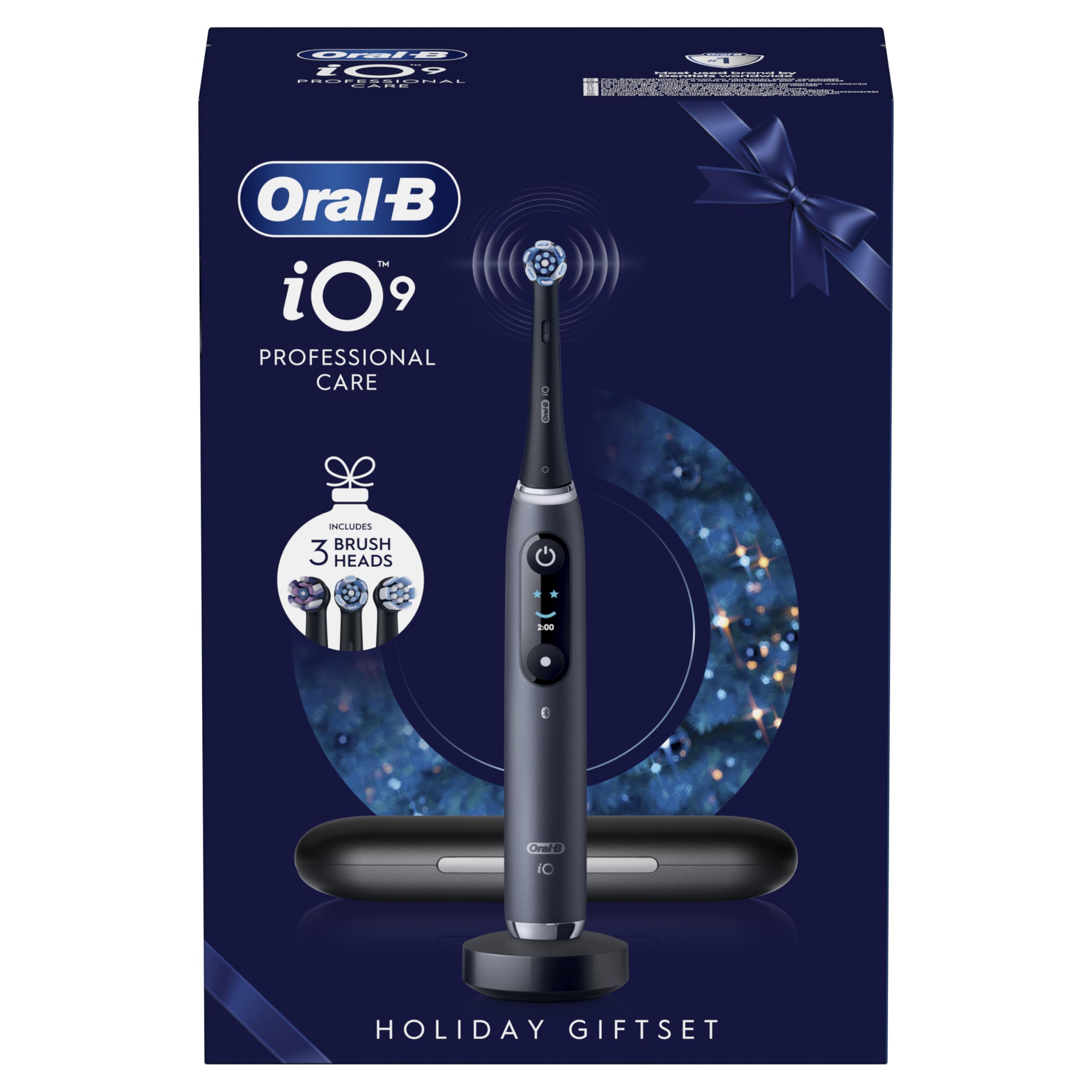 Oral-B iO 9 Cepillo de Dientes Eléctrico con 3 Cabezales, Negro | Cepillo Dental con 7 Modos de Cepillado, Sensor de Presión Y Estuche Cargador de Viaje, Carga Rápida, Seguimiento con App