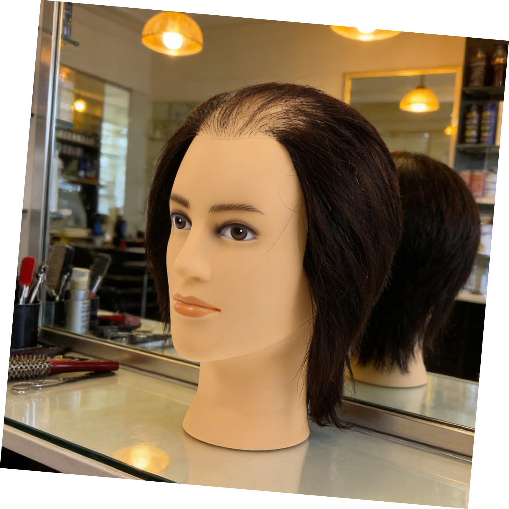 Beavorty Frisierkopf mit Echtem Haar für Friseurschule und Salontraining Pvc Material Verstellbare Haar Dichte für Herrenhaar Styling und Bartpflege