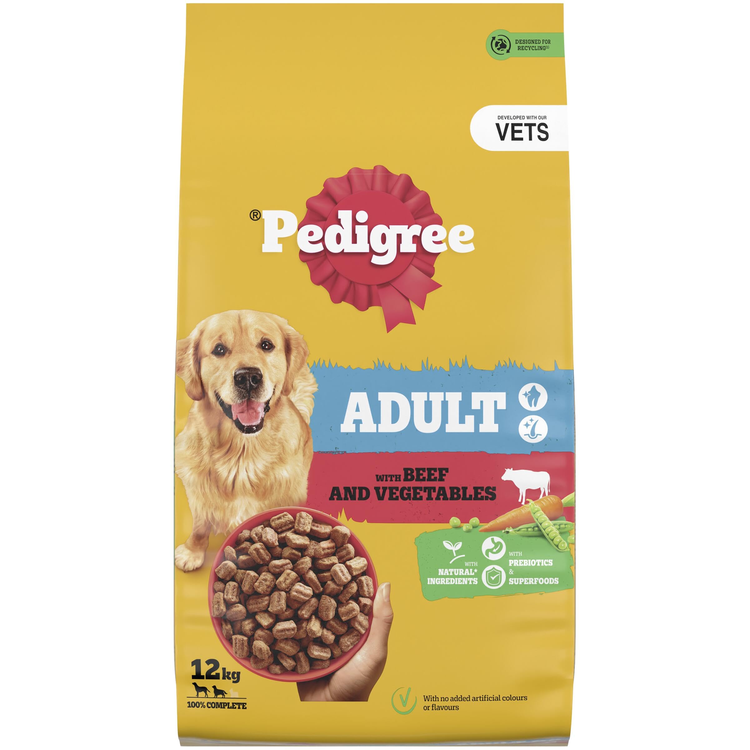 12 kg Pedigree Complete Adult Dry Dog Food Beef and Vegetables Dog Biscuits