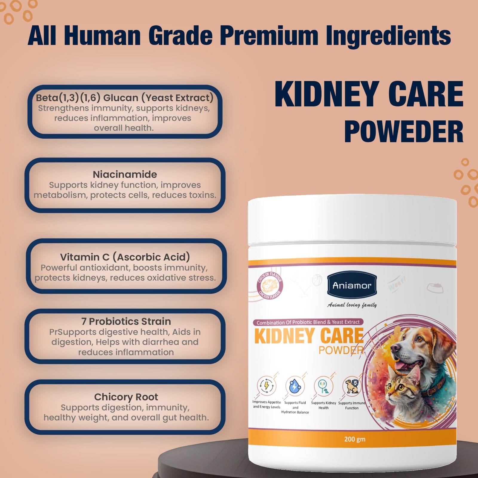 Aniamor Kidney Care Powder for Dogs and Cats|Kidney Care|Pets Supplement|All Life Stage|200gm Jar 2