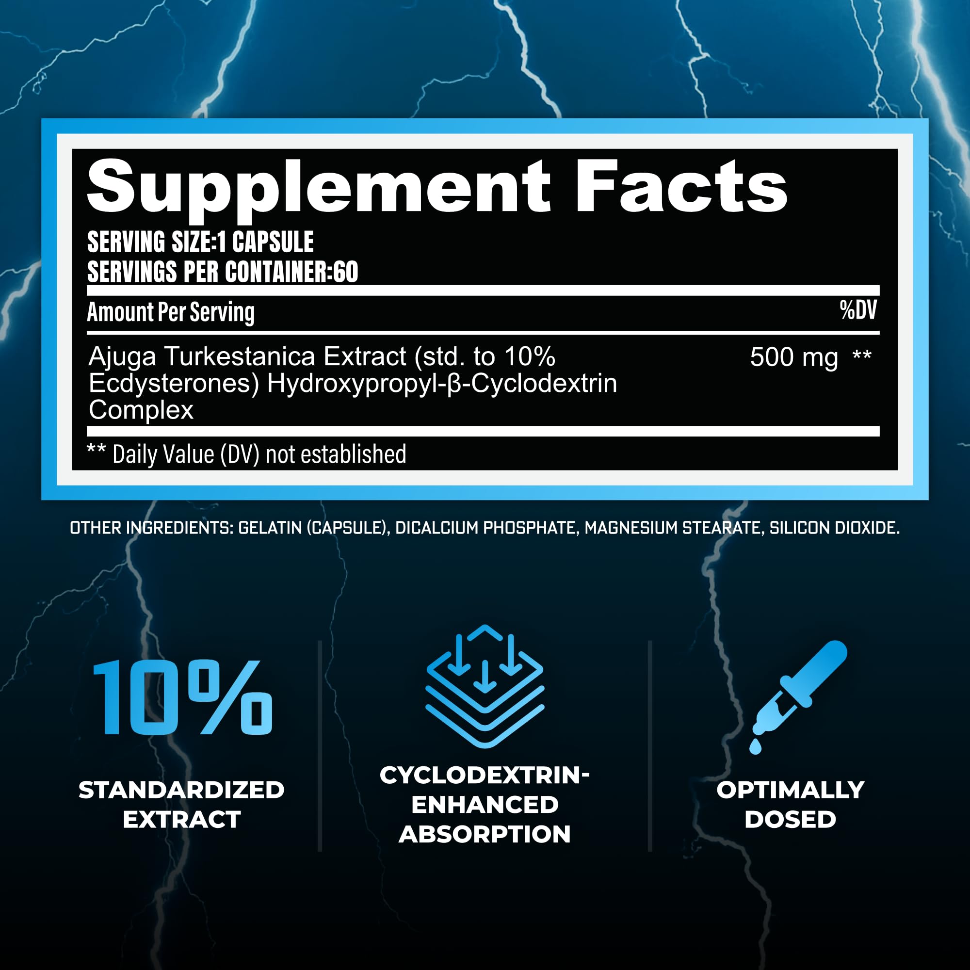 Turkesterone Supplement (500mg) Ajuga Turkestanica Extract, Improve Lean Muscle Mass, Exercise Performance, Improve Muscle Recovery with Our Cyclodextrin Delivery Technology (60 Capsules) — Amazon image 2