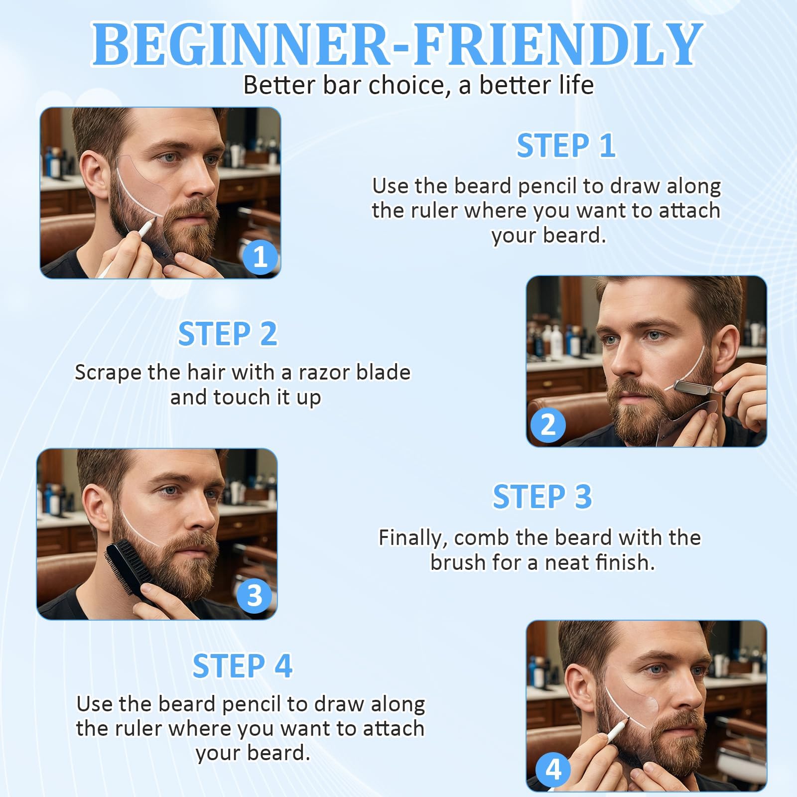 12 Matita Bianco Barber, Compreso 1 Modello Barba, 1 Temperamatite e 1 Spazzola, Matita Barbiere Bianco per Disegnare Il Contorno Dei Capelli E Modellare La Barba