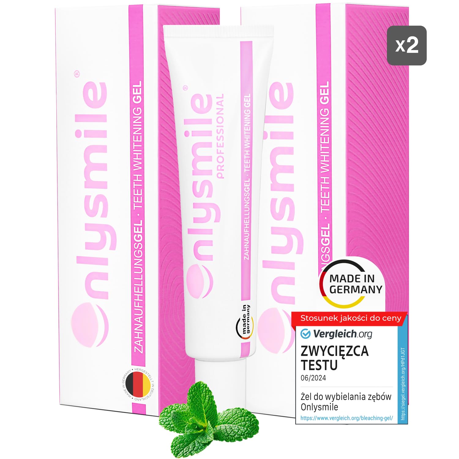 Onlysmile dwupak 2x żel wybielający do białych zębów | Żel do wybielania zębów o natychmiastowym działaniu | Kosmetyczne czyszczenie zębów | Bezpośrednio od producenta - Wyprodukowane w Niemczech
