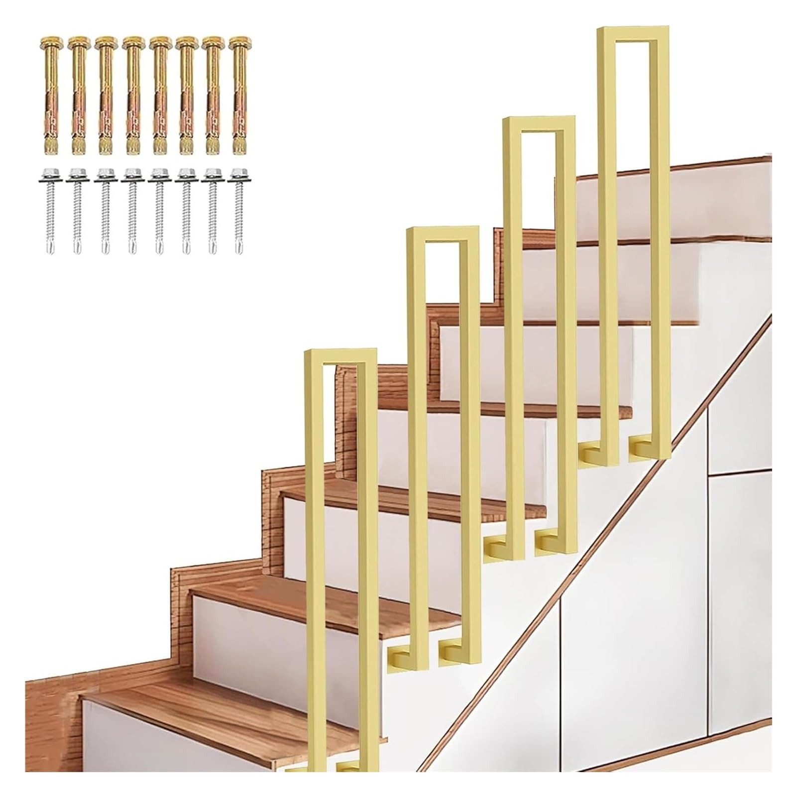Zyntho Gold Stair Railing Indoor, Hand Rails For Outdoor Steps, 1.1/1.4/1.6/2.1/2.4/2.7/2.9/3.1/3.3Ft U Shaped Stair Handrail, Wrought Iron Railing For Stairs Garden Loft Corridor(,100Cm/3.3Ft)