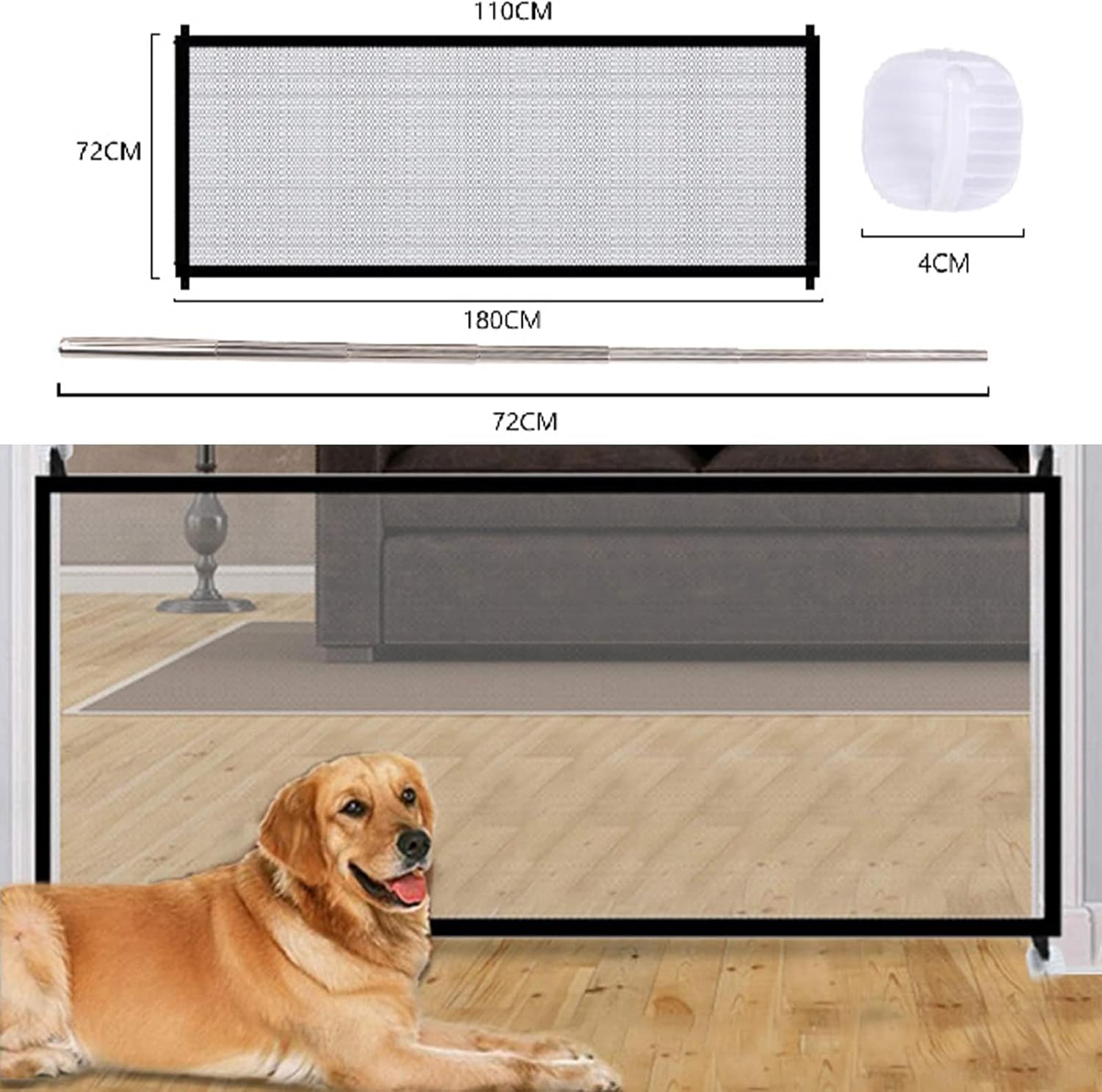 Barriera di Sicurezza Estensibile,Portatile Pieghevole Dog barriera di sicurezza,Cancelletto Portatile Pieghevole in Rete per Cani, animali domestici con base autopulente,Barriera (180 * 72 cm)