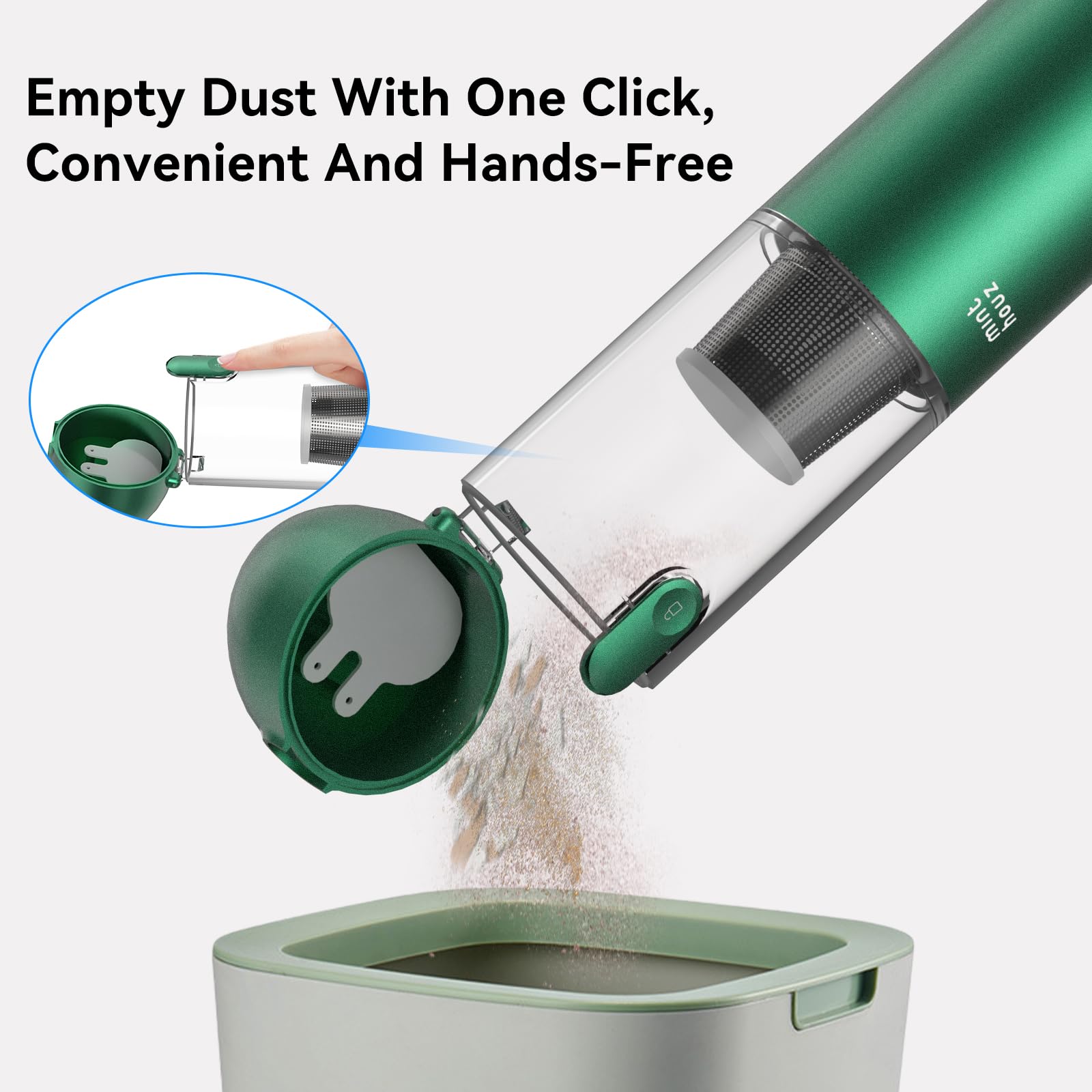 Minthouz Aspirapolvere per auto senza fili, potente, 17000Pa, 3 in 1, portatile, ricaricabile, 120 W, con soffiatore e luce, aspirapolvere manuale portatile per auto/casa/tastiera (verde)