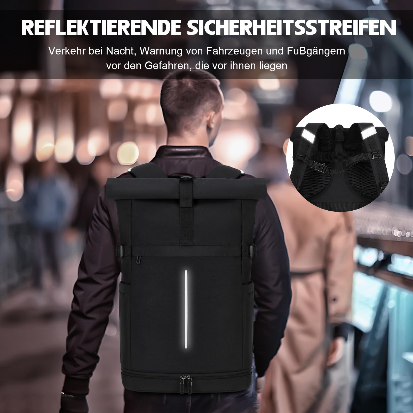 Myhozee RollTop Rucksack Herren Damen 25L-30L LaptopRucksack Schulrucksack für Uni Fahrrad Freizeit Job Sport Reisen, Radsport Stylische Tagesrucksack Waderrucksack mit Laptopfach & Schuhfach - Beige