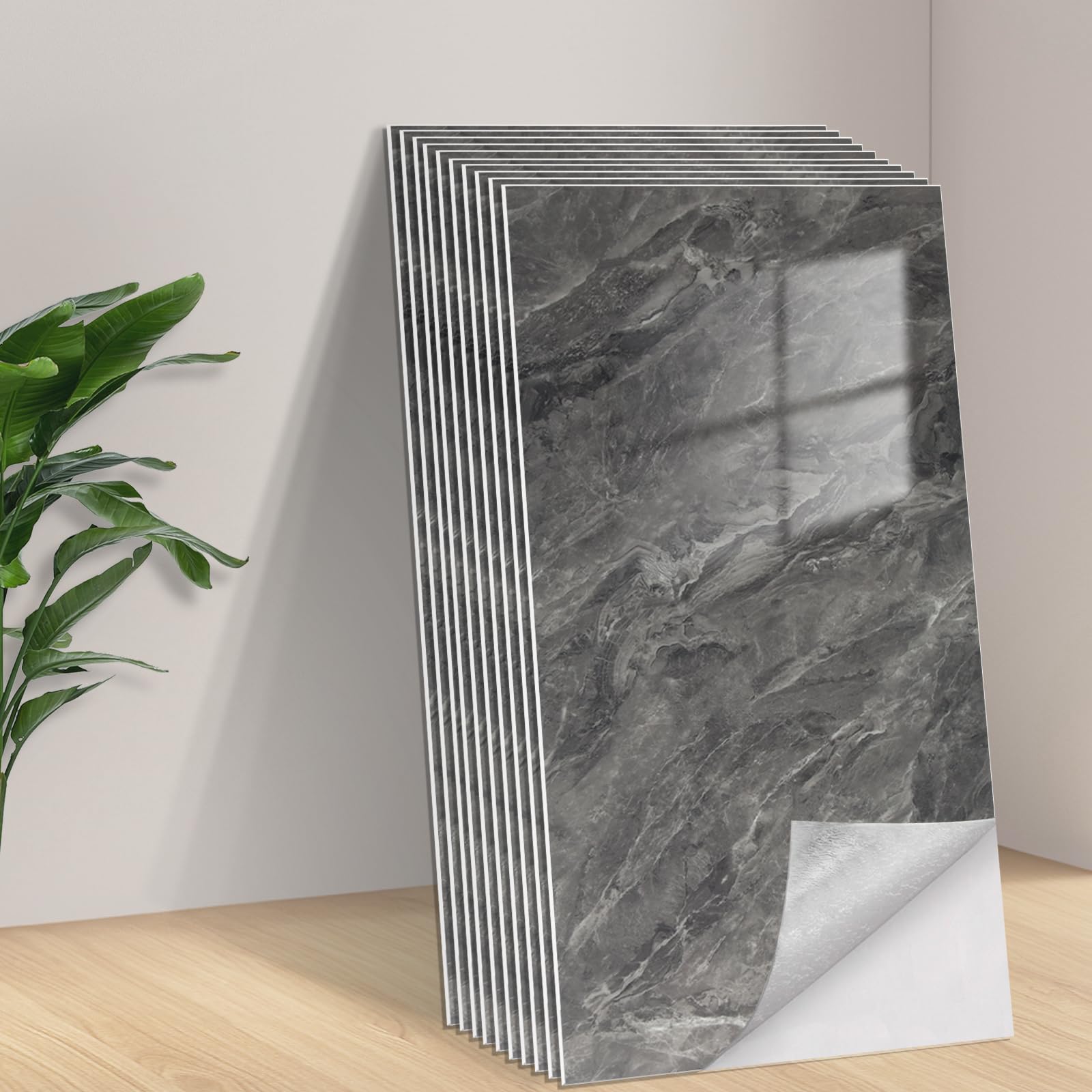 Tarwanear Tile Stickers Marble Black Grey 40pcs/60x30cm Self Adhesive Wall Tiles PVC Wall Stickers Waterproof Oil Proof Peel and Stick on for Kitchen Bathroom Home Decor — image 1