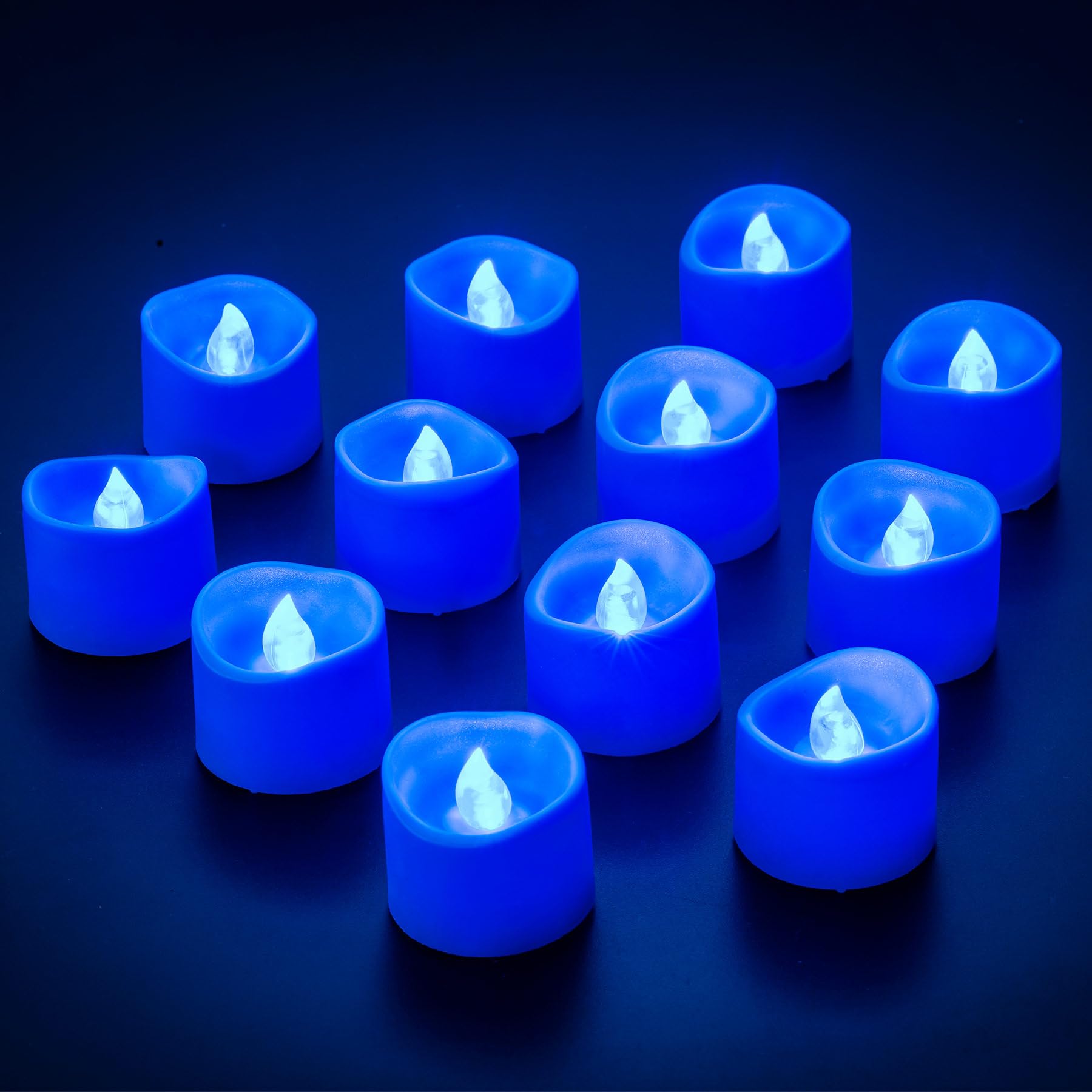 Yakpo 12 Pack Flameless Blue Tea Light Battery Operated, Blue Flickering Flame LED Votive Tealight, Electric Fake Candles Bulk for Home Table Wedding Party Birthday Halloween Christmas Decorations