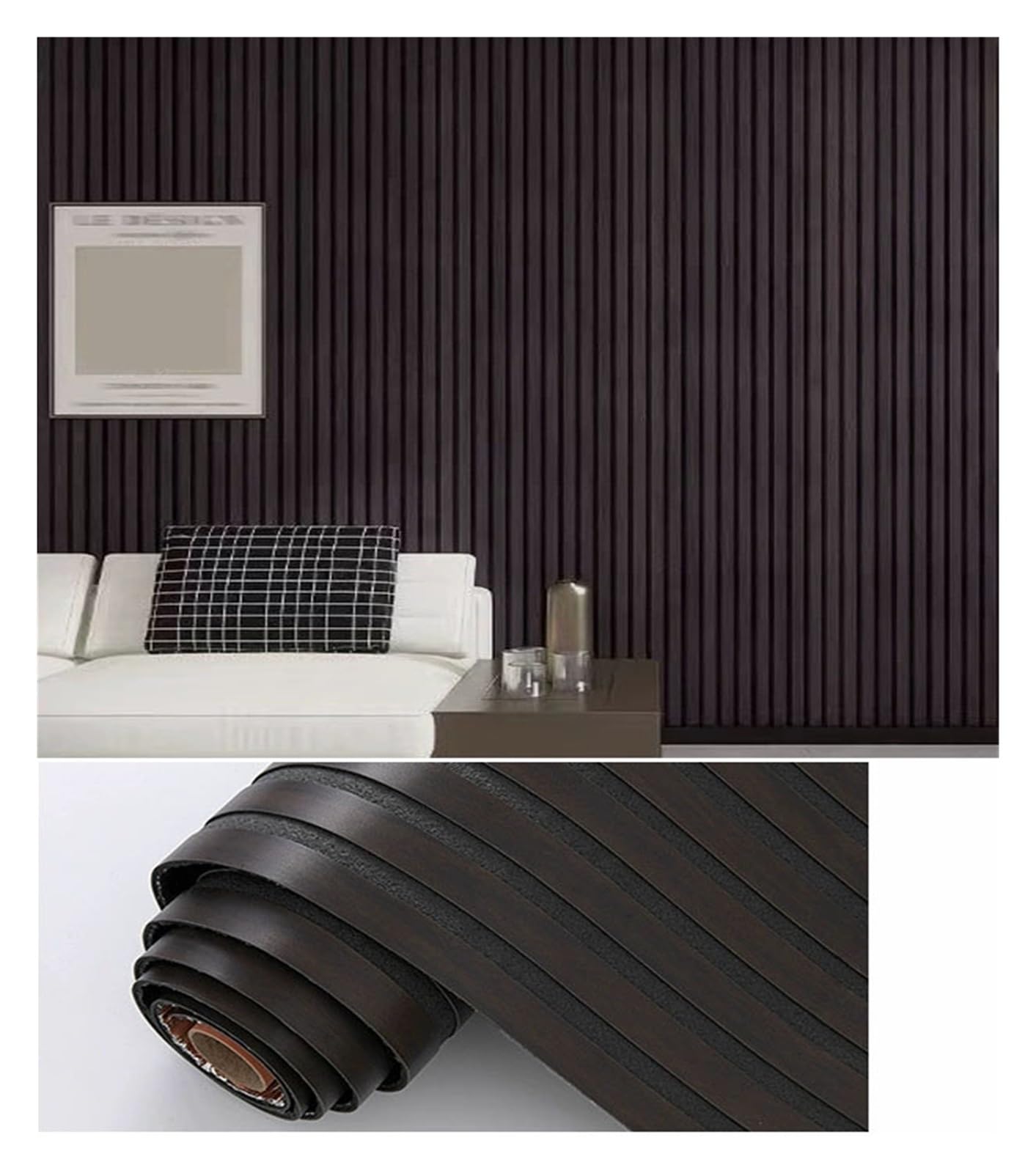 Papel pintado de madera insonorizado, papel pintado despegable con paneles de láminas 3D, panel de pared de PVC impermeable for decoración de paredes interiores(Balck)