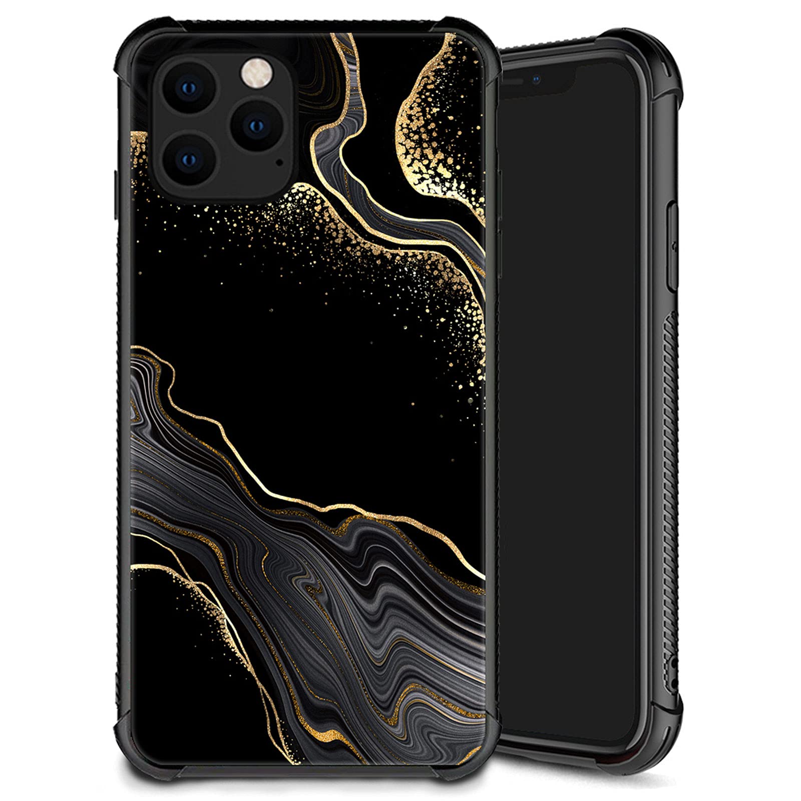 Yuning419 Case Compatible with iPhone 11 Pro,Pattern Plexiglass Cover for Boys Girls,Shockproof Anti-Scratch Drop Protection,Black Gold Marble