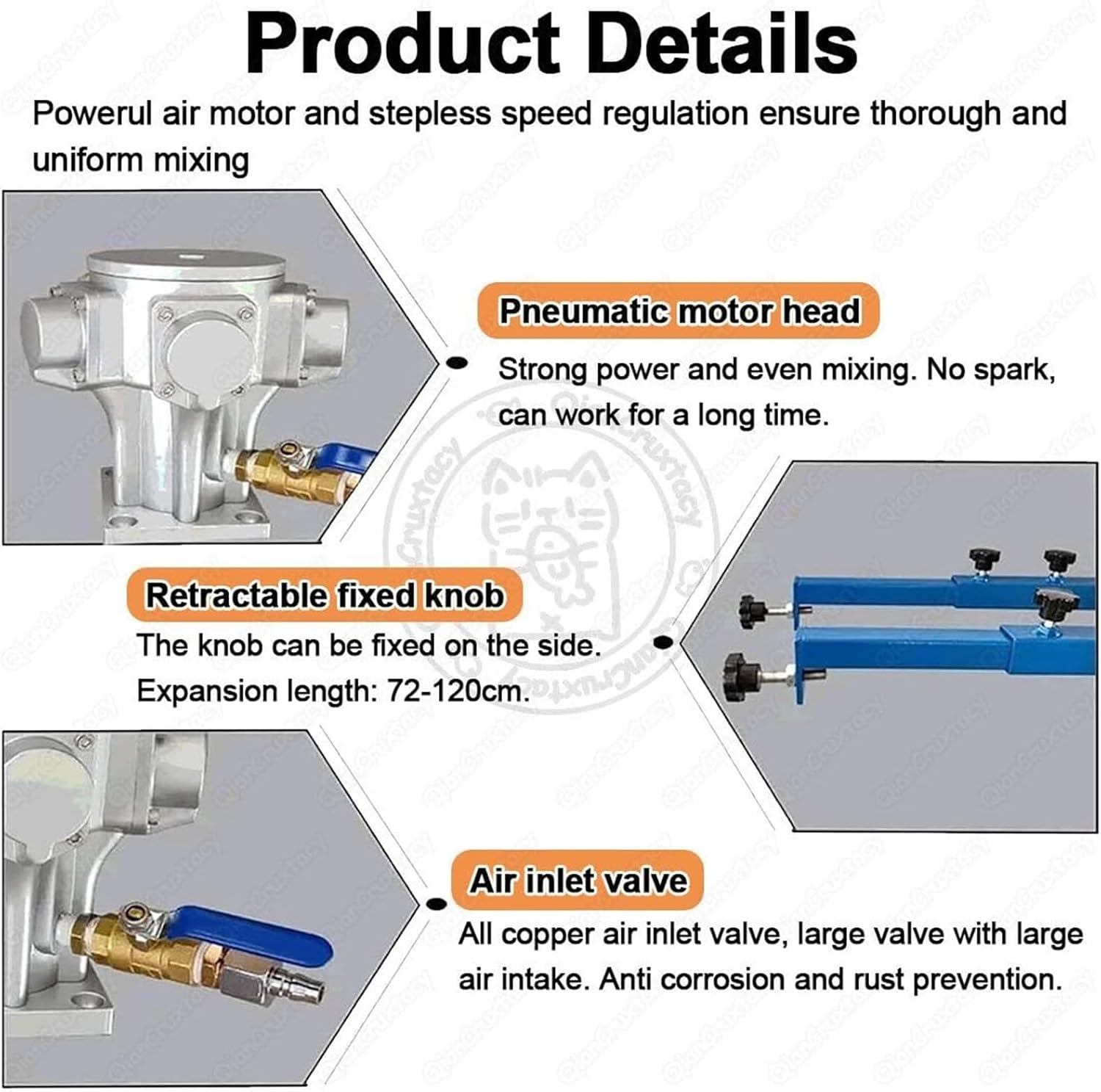 1000L Paint Mixer, Air Agitator Tank Mixer Machine, Stainless Steel, with Telescopic Support (72-120cm), for High-Viscosity Paints, Resins & Adhesives(A,01)