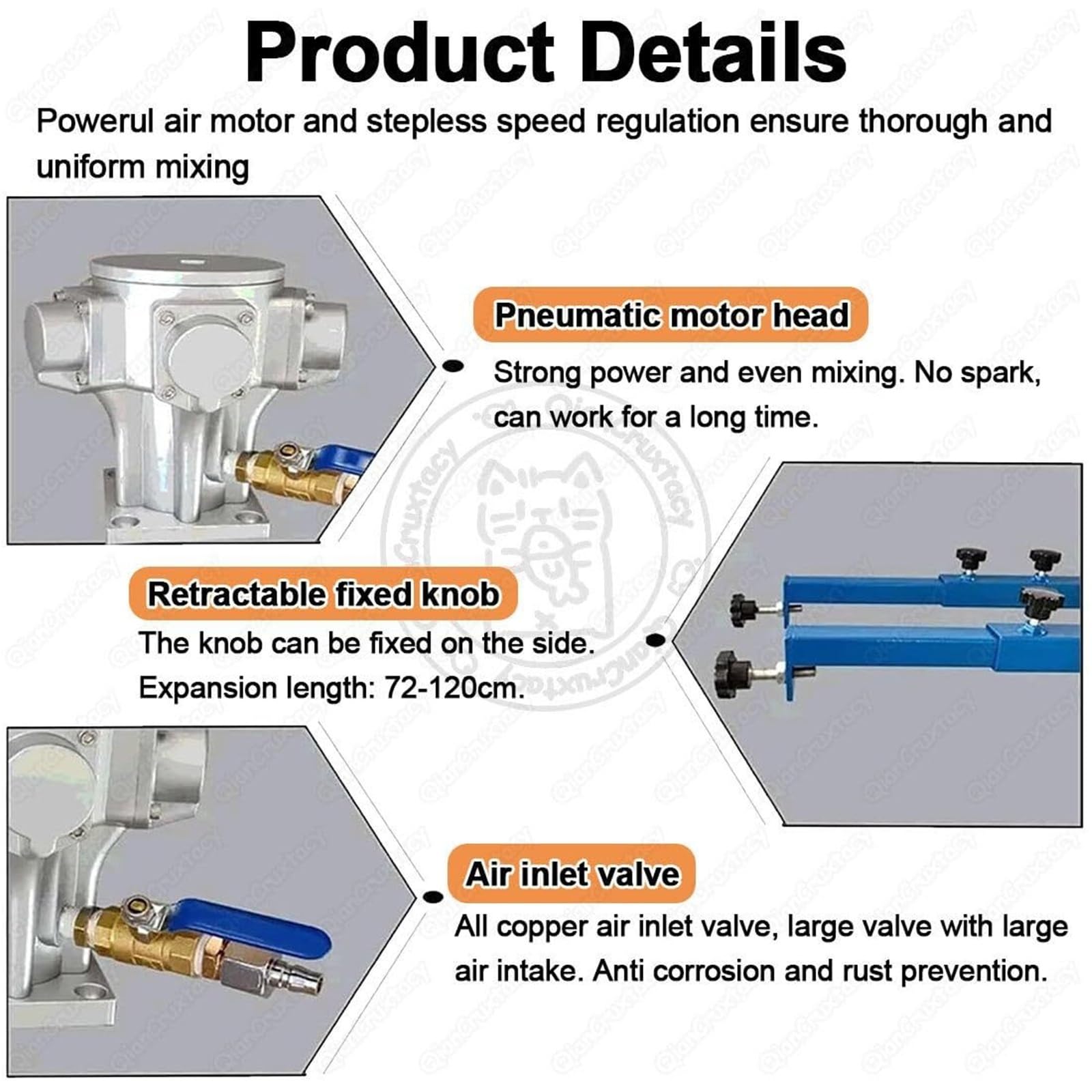 Mezclador de pintura de 1000 L, máquina mezcladora de tanque con agitador de aire, acero inoxidable, con soporte telescópico (72-120 cm), for pinturas, resinas y adhesivos de alta viscosidad(A,02)