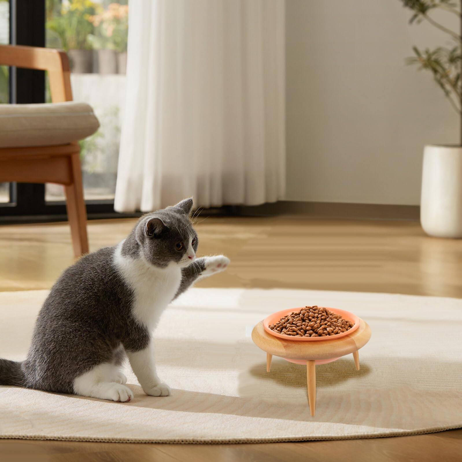 Erhöhter Katzenfutterschüssel Napf aus Keramik mit Halsstütze für Katzen und Kleine Hunde