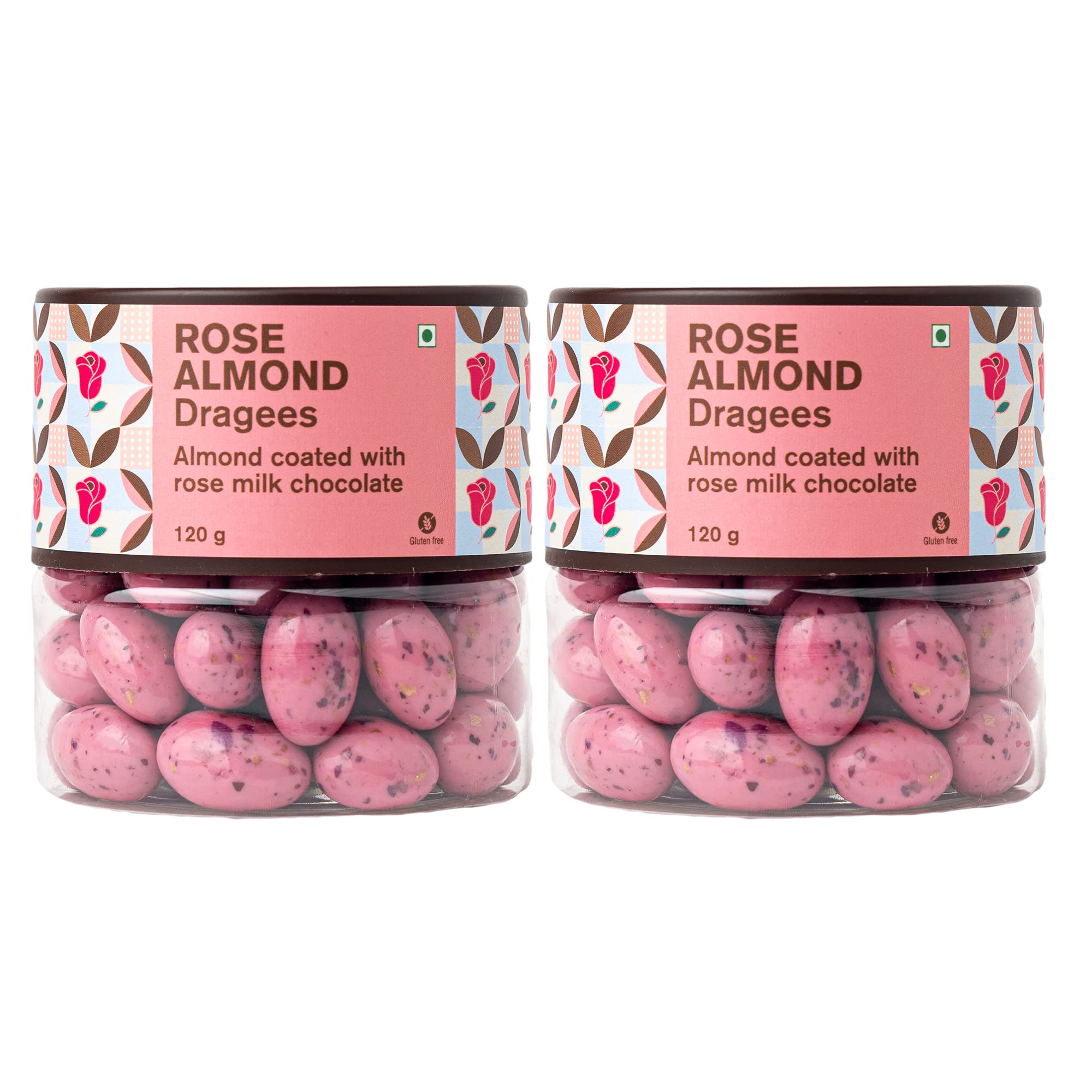 Premium Chocolate Coated Rose Almond Dragees Jar - (Pack of 2, Each 120 gram)
