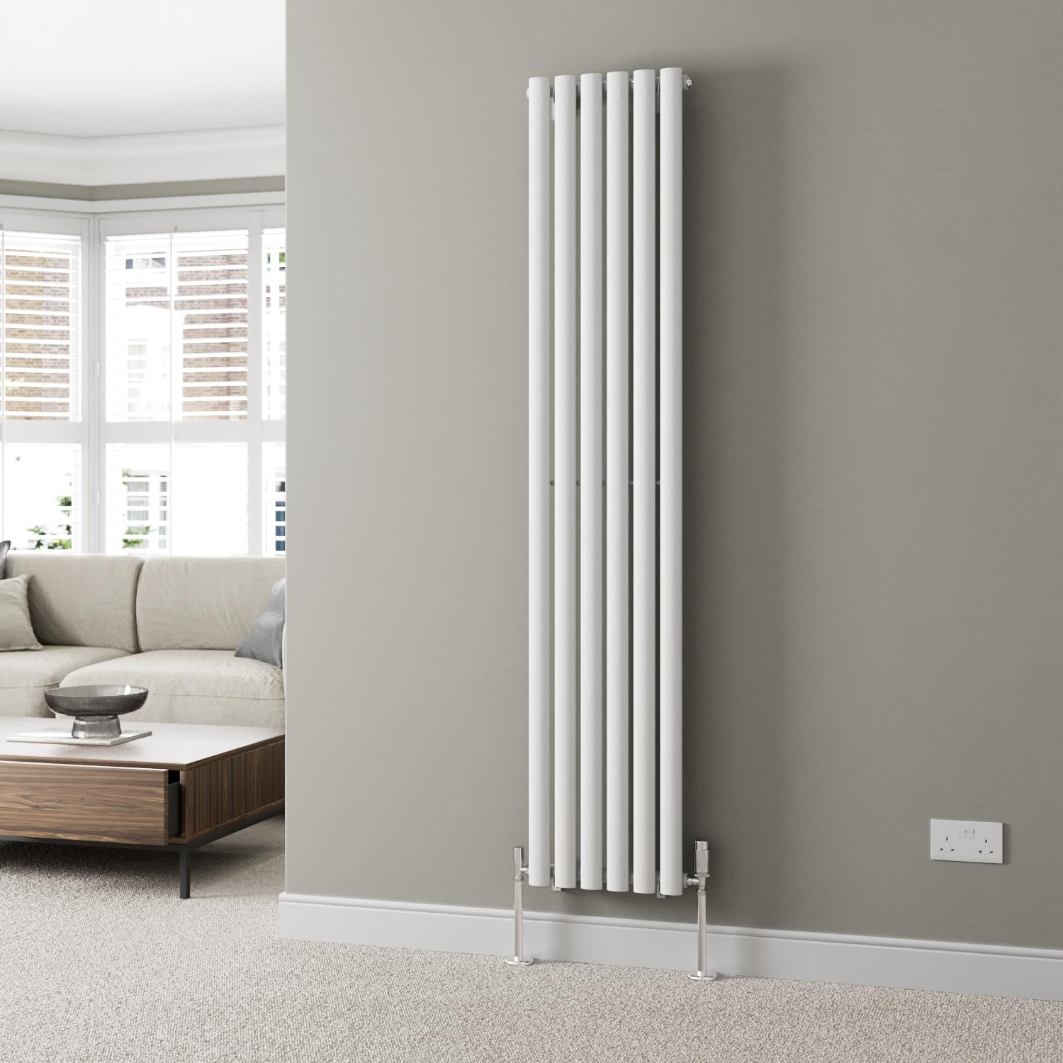 DuraTherm® 1800 x 360mm White Vertical Designer Radiator Single Column Oval Tube Modern Central Heating Panel Bathroom Radiators