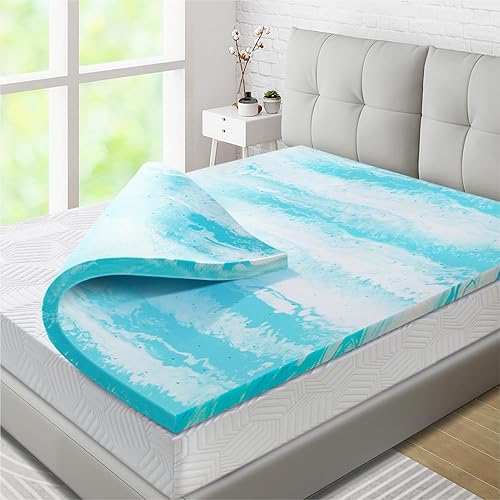 MUUEGM Cubrecolchón de espuma viscoelástica de gel de 2 pulgadas, tamaño King, protector de colchón refrescante para aliviar la presión,