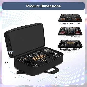 DJ Controller Case Compatible with Pioneer DDJ-FLX4/DDJ-400/DDJ-REV1 - Thick Padded DJ Backpack with Multi-Pocket for Accessories, Adjustable Strap, 22134.5in