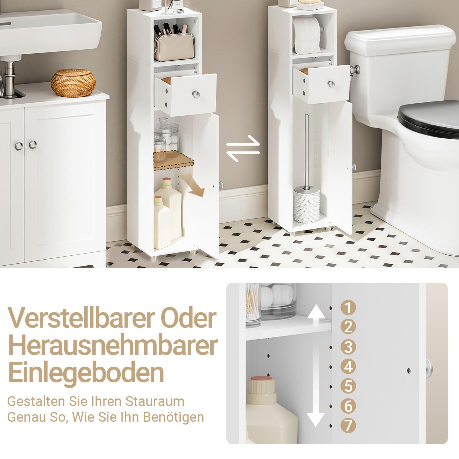 SoBuy Badezimmerschrank Schmal 20cm mit Rollenhalter für Bad & WC