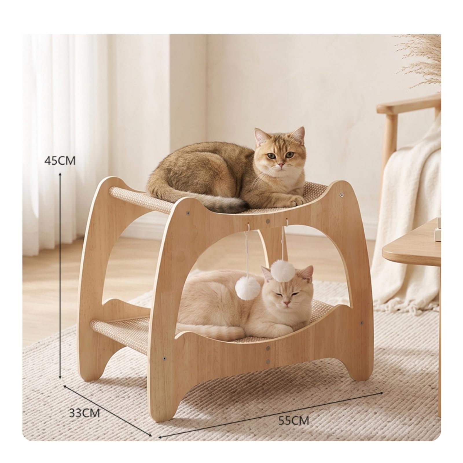 Struttra Piattaforme Rialzate e Superfici in Sisal Resistente Ai Graffi Tiragraffi a Due Livelli con Struttura in Legno Naturale Stabile