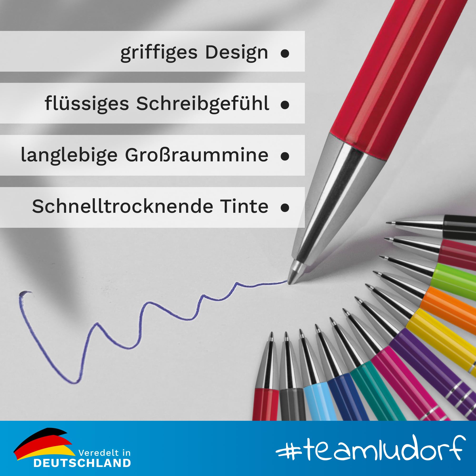 50x DELTA UNI LACKIERT Metall-Kugelschreiber mit Wunsch-Gravur - Personalisierte Kulis - Stift mit Namen - 16 Farben & 20 Schriftarten - 50 Stück - Rot