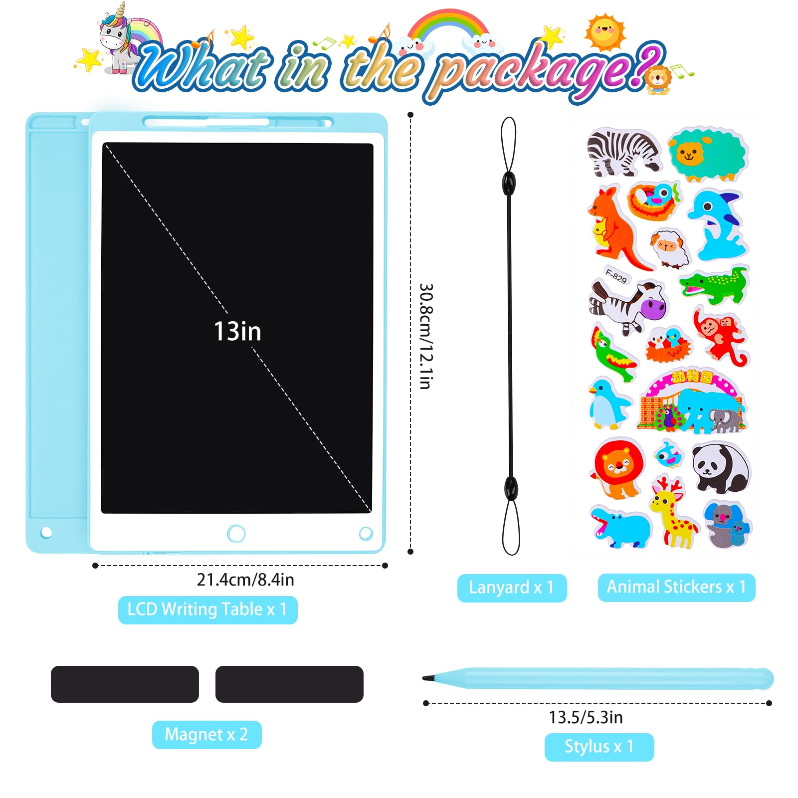 Tableta Escritura LCD Color 13 Pulgadas, Tablet Escritura Niños, Pizarra Digital con Botón De Eliminación de Pantalla e Interruptor de Bloqueo para Juegos para 2 3 4 5 6 7 Años, Azul