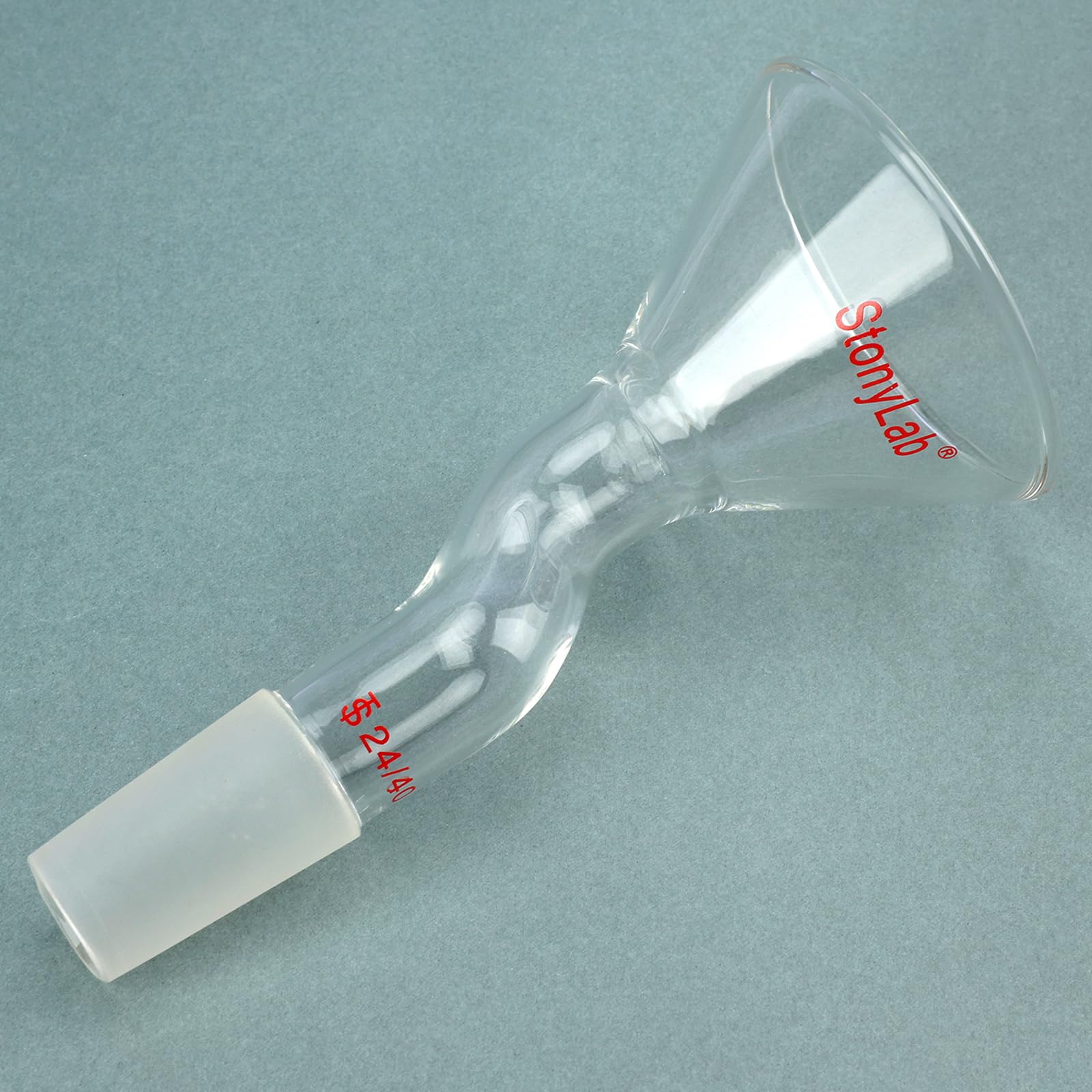 stonylab Imbuto per Polveri con Design Decentrato, Vetro Borosilicato con Giunto Standard 24/40, Diametro Superiore 75mm, Resistente e Riutilizzabile per Laboratorio, Ricerca e Insegnamento