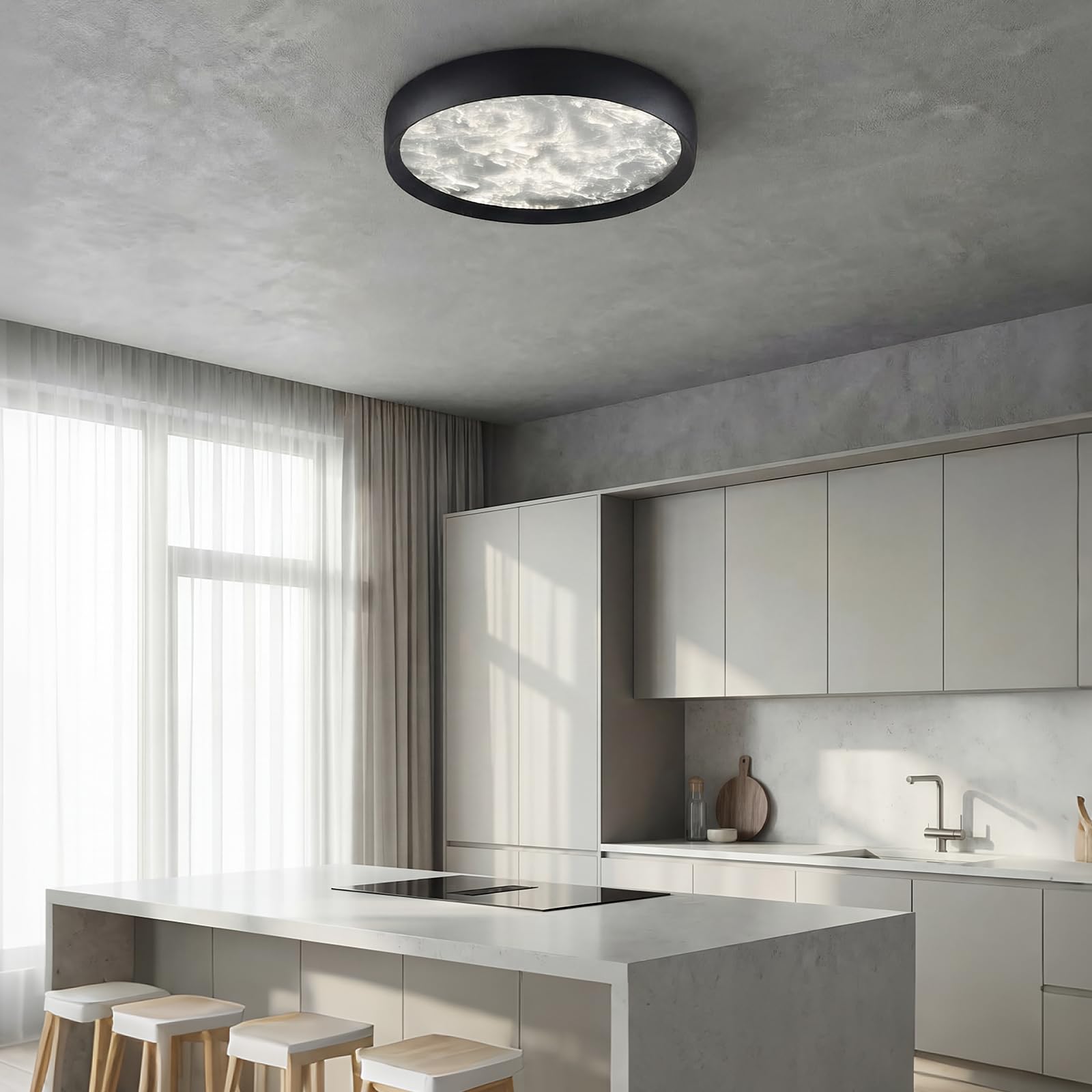 Okrągła lampa sufitowa chmura czarno-biała, nowoczesna. Lampa sufitowa 40 cm do salonu, 36 W, 3000-6000 K zmienna intensywność z pilotem zdalnego sterowania Lampa sufitowa Led sypialnia
