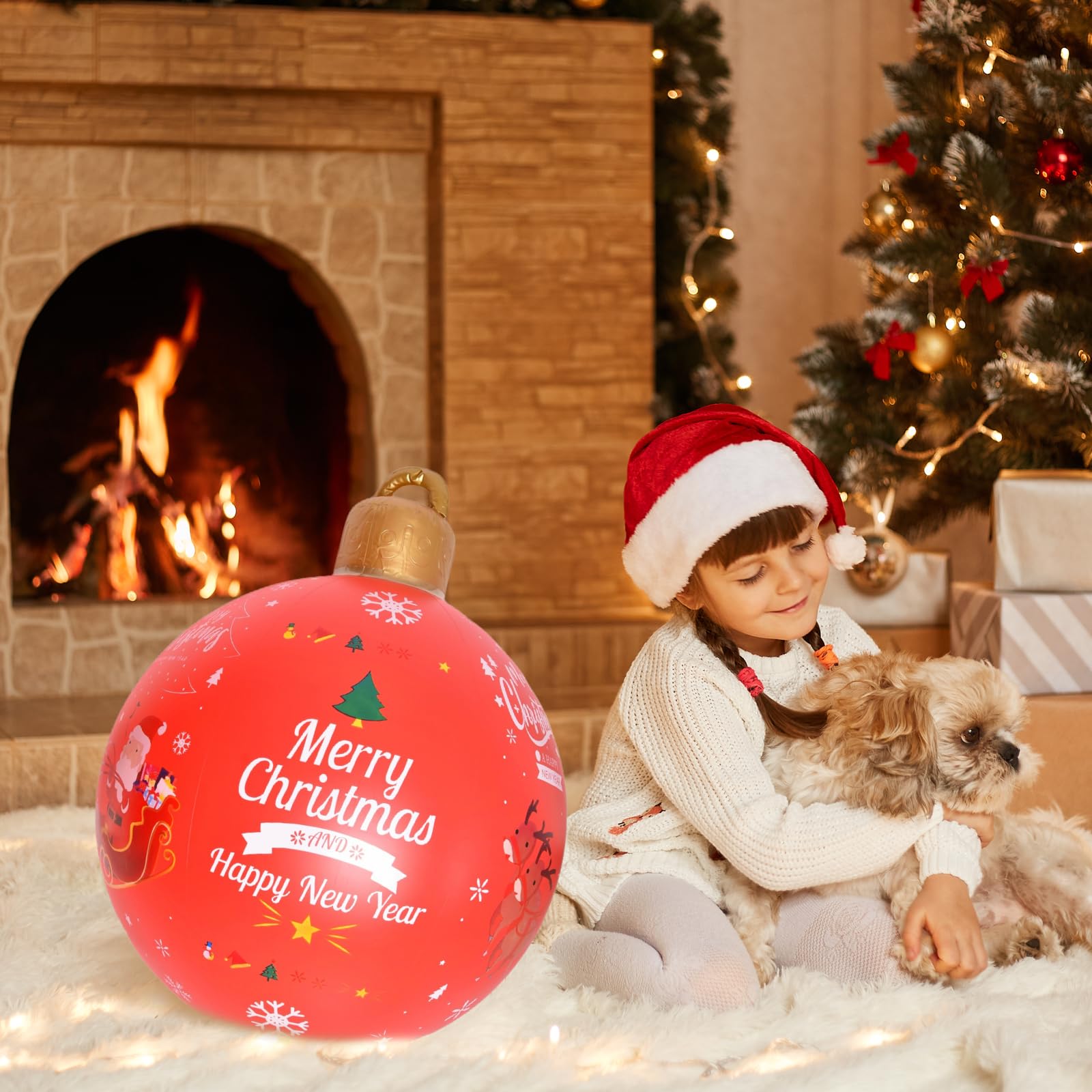 Boule Noel Exterieur Boule Noël Gonflable TGKYK - 60cm PVC (Rouge) Boule De Noel Grosse