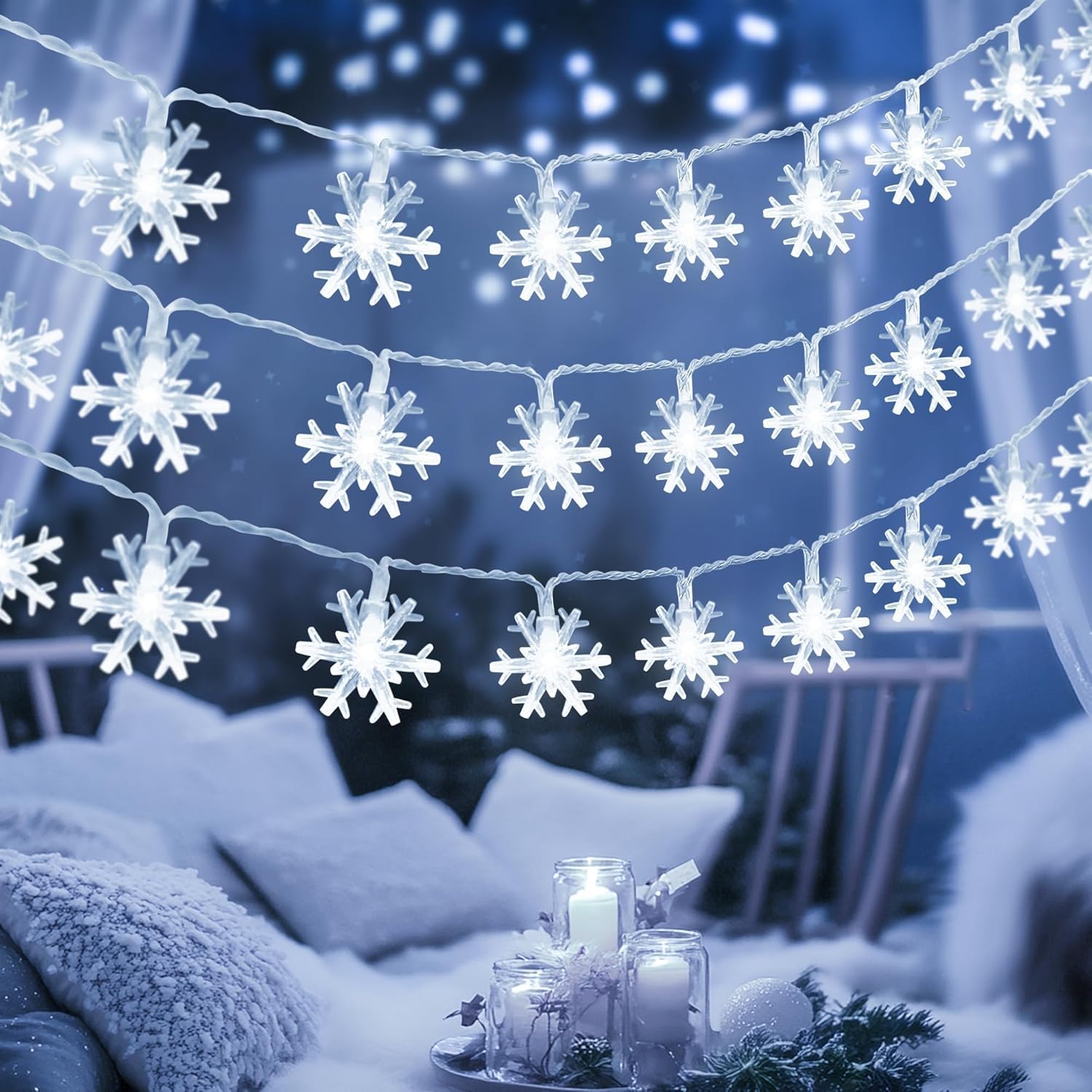 Christmas Snowflake Lights, Snowflake Fairy Lights,10M 80LED Battery Powered String Light, Winter Decoration for Christmas Wedding Birthday Party Bedroom Indoor Outdoor Colourful (6m; 40lights)