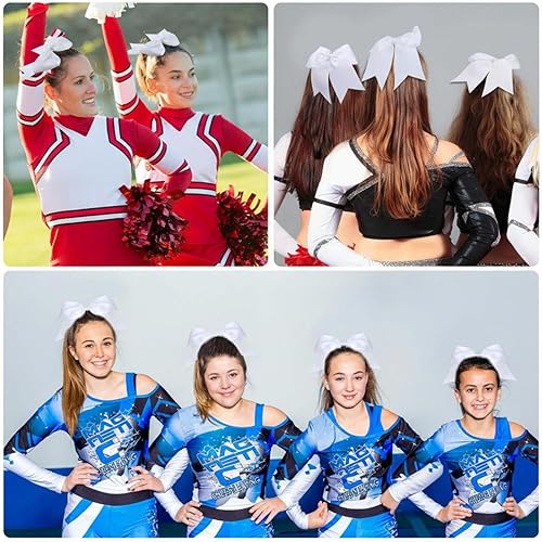 Miniatura 6 de Yunlly 50 lazos para el pelo de animadora de 8 pulgadas, lazos grandes para el pelo para niñas, portadores de cola de caballo, lazos elásticos para