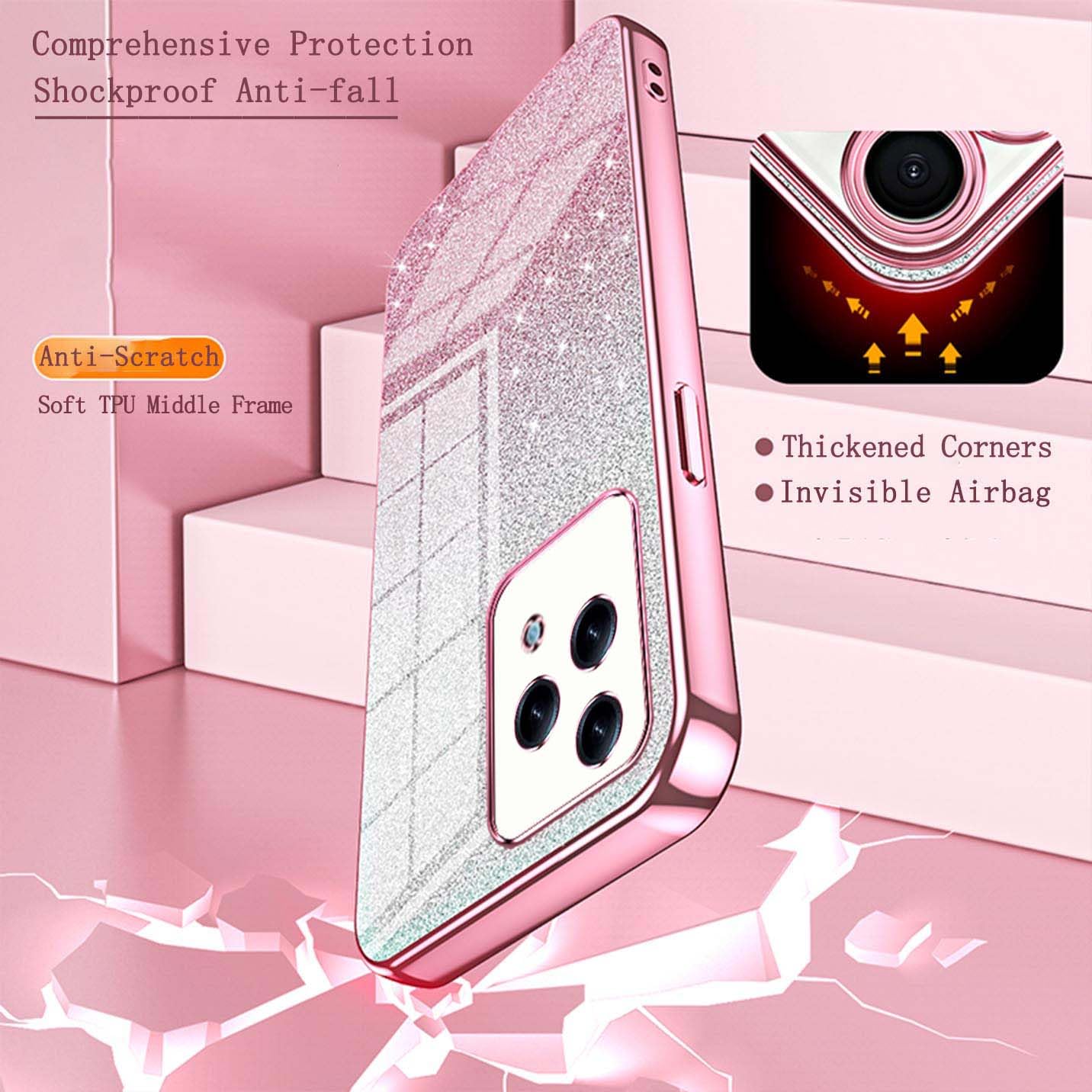 UPLAI Cover per Xiaomi Redmi Note 13 Pro 4G/Poco M6 Pro 4G, Ultra Sottile Morbido TPU Silicone Antiurto Custodia Insieme a Colore Sfumato Vetro Temperato, Moda Colorato Caso.Verde Gioventù